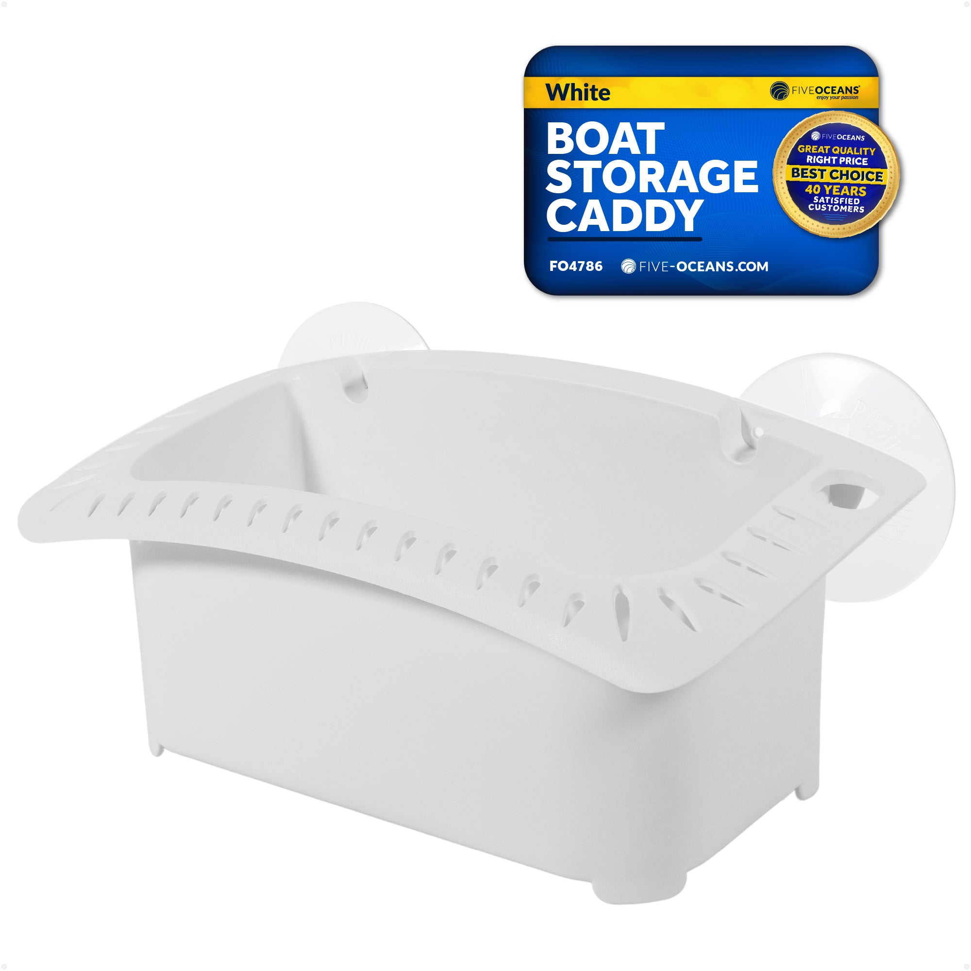 Boat Storage Caddy Organizer with Drainage, Knife, Plier & 26 Lure Holders, White - FO4786