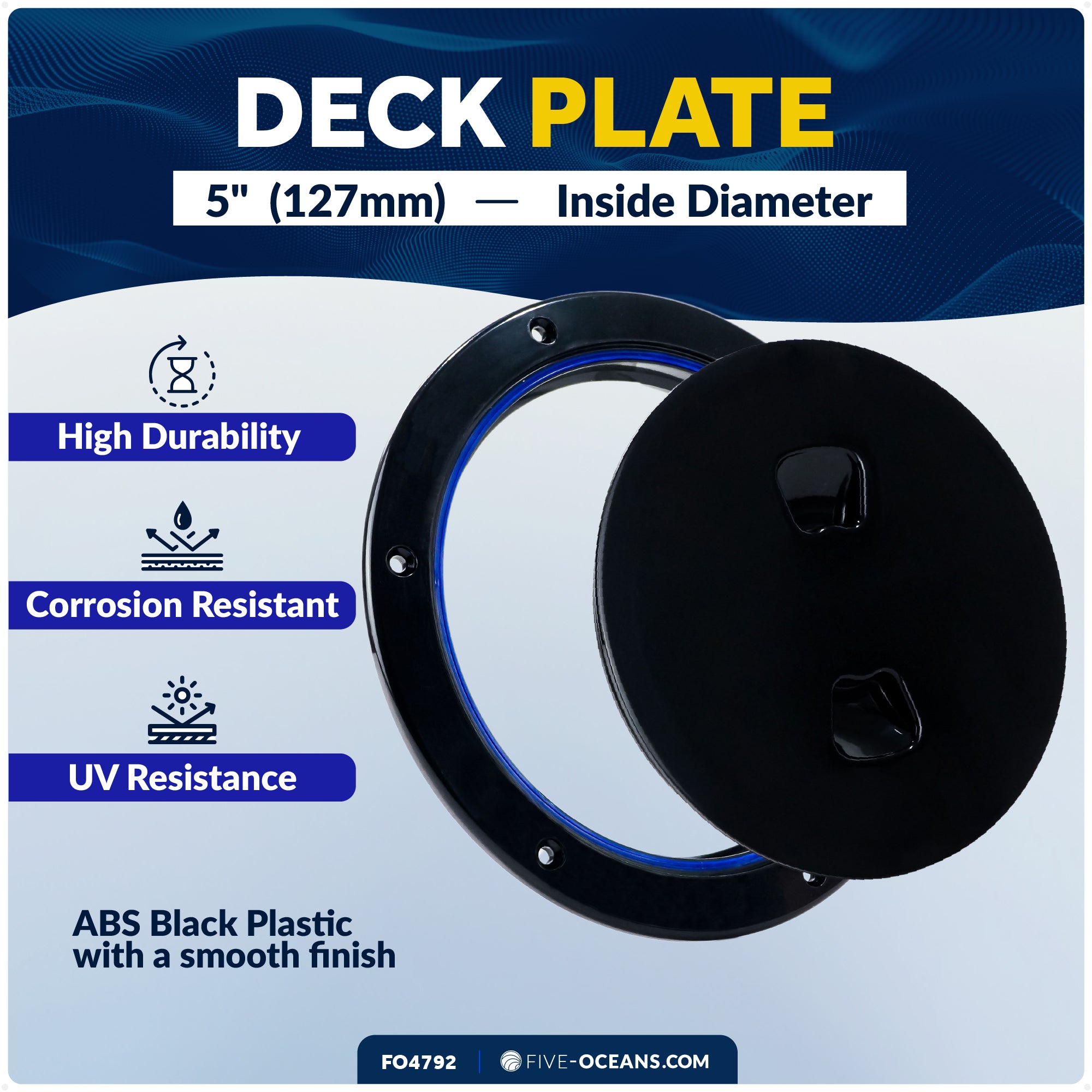 5" Boat Round Deck Plate, Black  - FO4792
