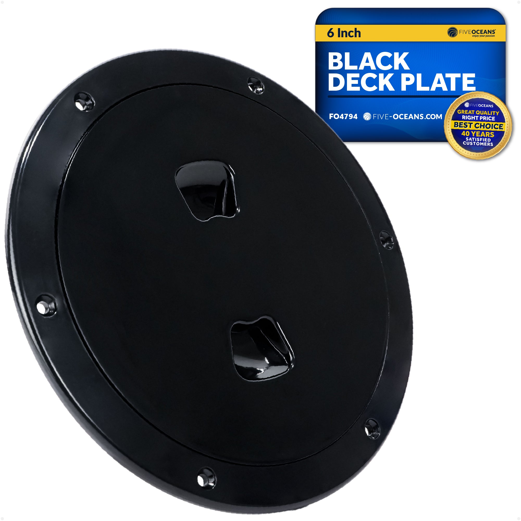 6" Boat Round Deck Plate, Black  - FO4794