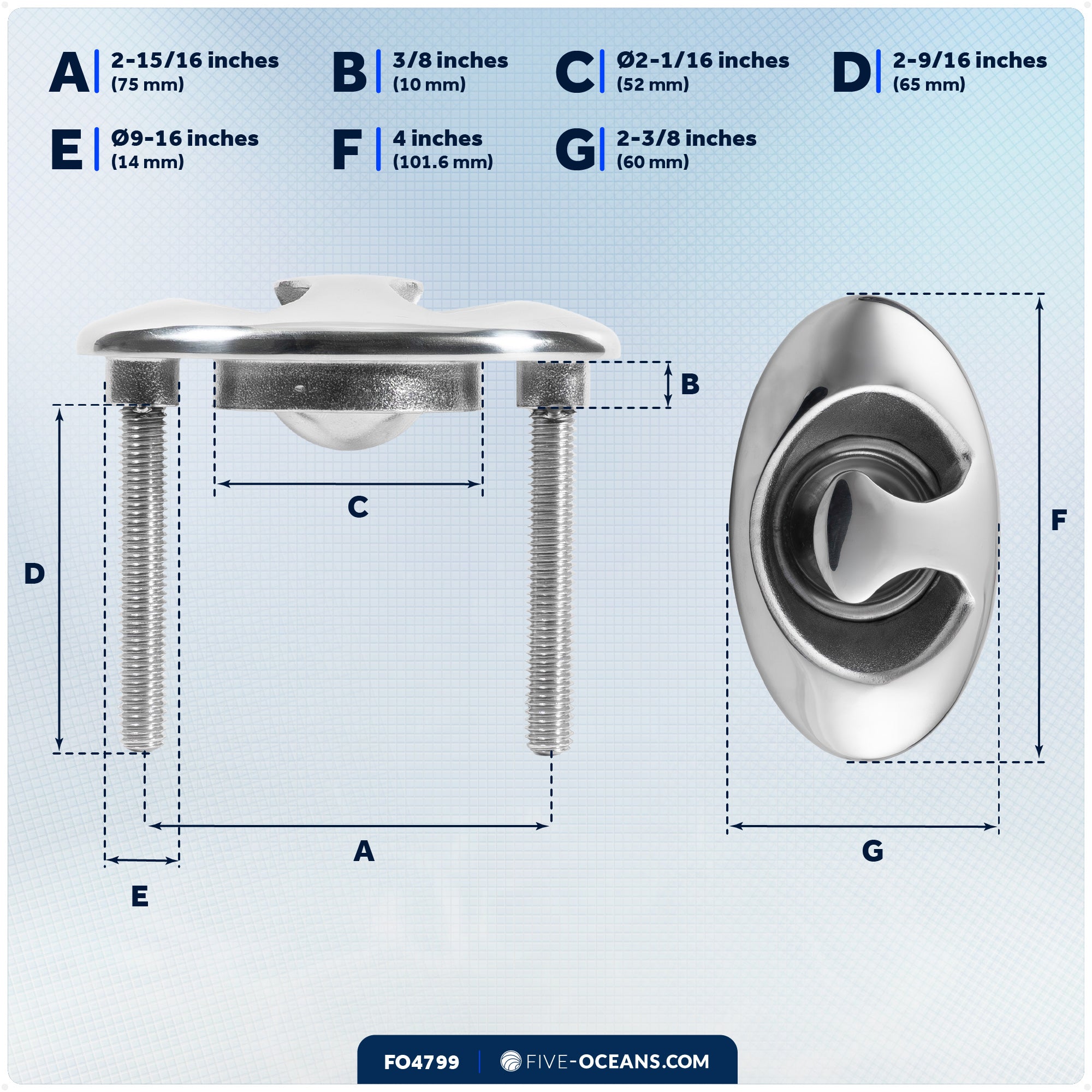 Flush Mount Transom Ski Tow Hook, Stainless Steel - FO4799