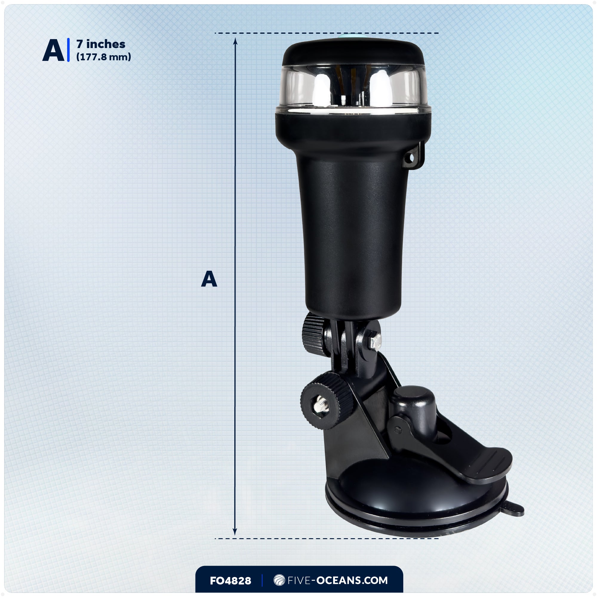 LED Portable All-Round Boat Navigation Light, Suction Cup Base, IP67 Waterproof, Battery-Powered - FO4828 - Five Oceans