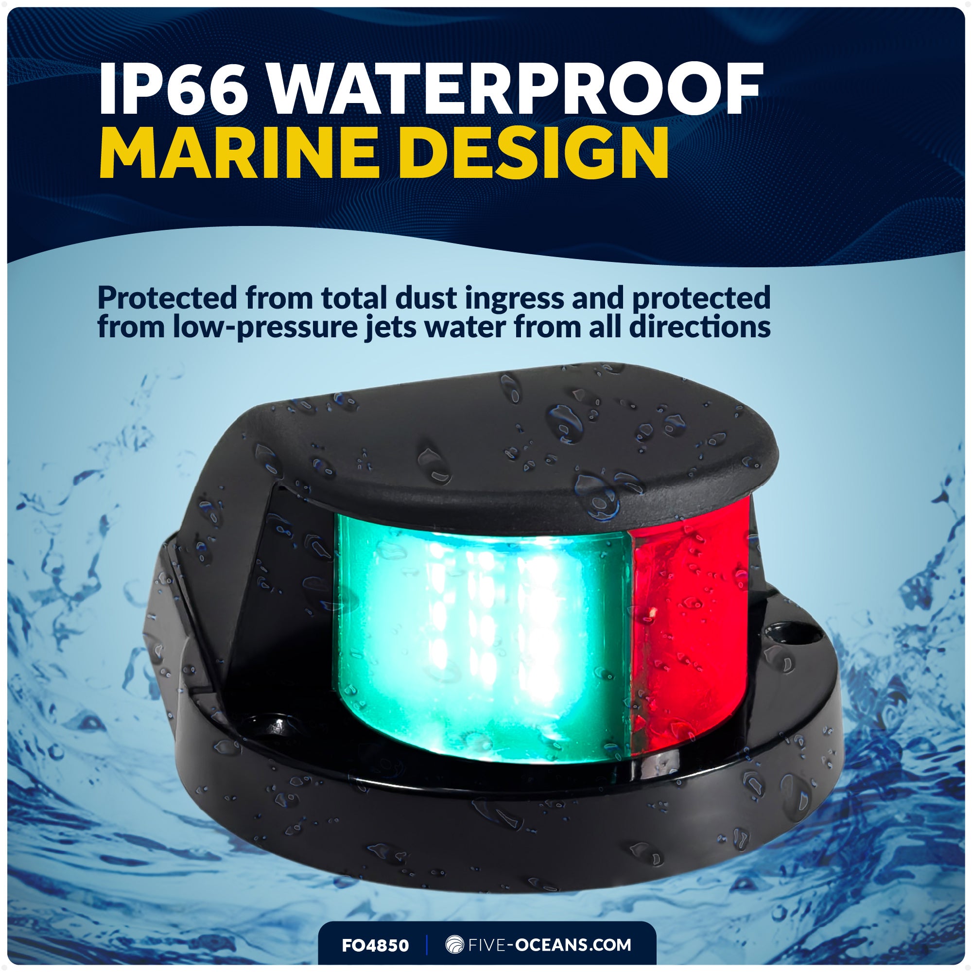 LED Bi-Color Bow Navigation Light, Black ABS Housing, IP67 Waterproof, 12-30V - FO4850 - Five Oceans