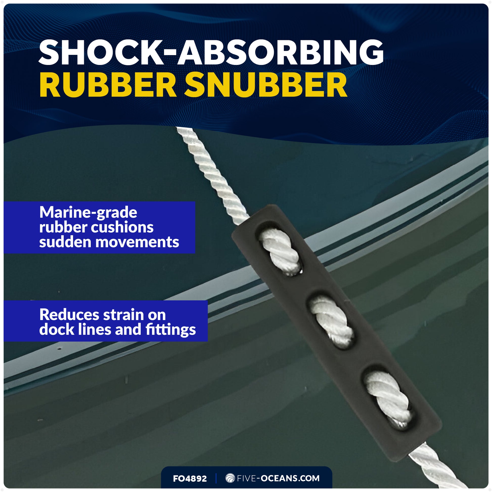 Marine Rubber Boat Dock Line Mooring Snubbers, 1/2" to 9/16" Rope (12mm-14mm), EPDM Rubber - FO4892 - Five Oceans
