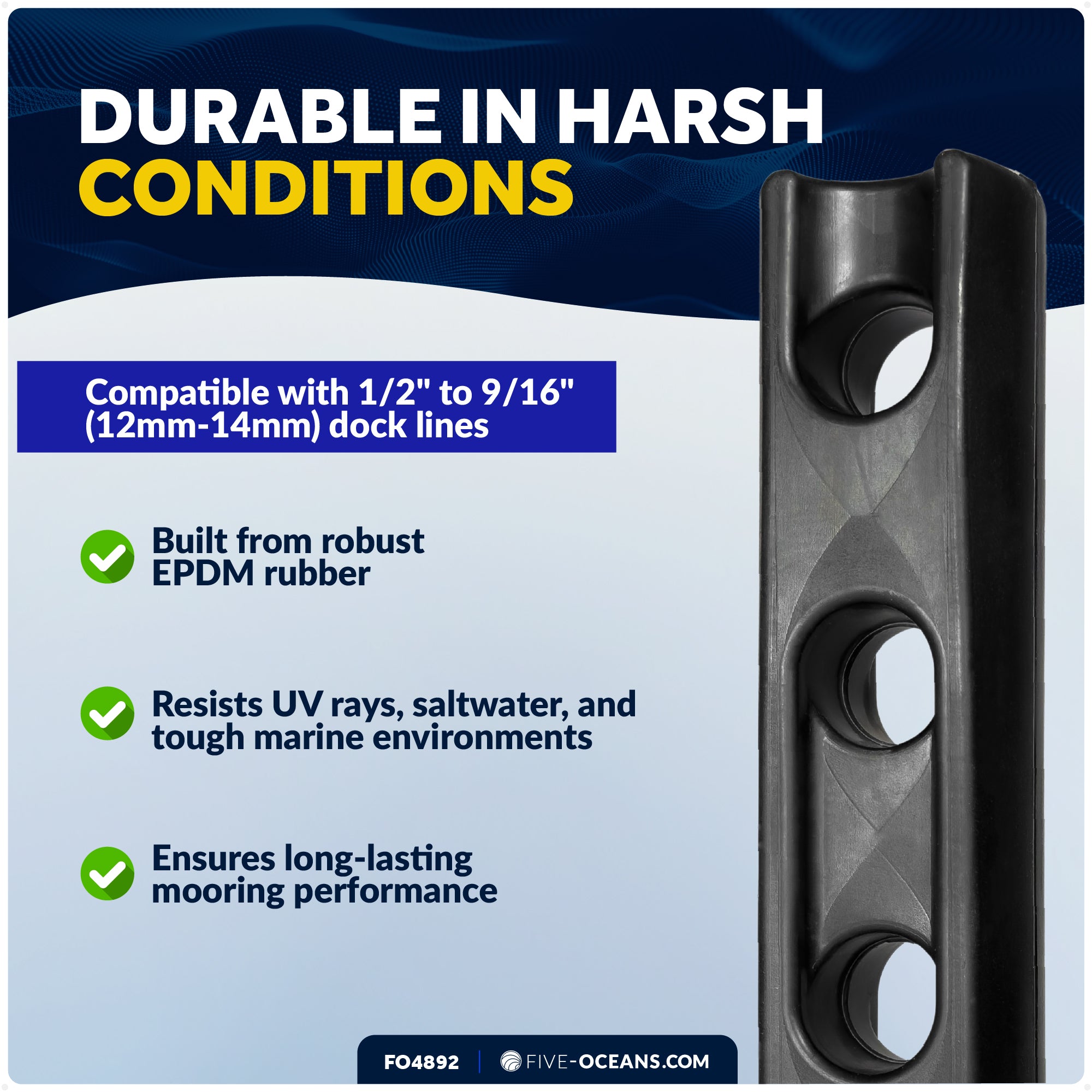 Marine Rubber Boat Dock Line Mooring Snubbers, 1/2" to 9/16" Rope (12mm-14mm), EPDM Rubber - FO4892 - Five Oceans