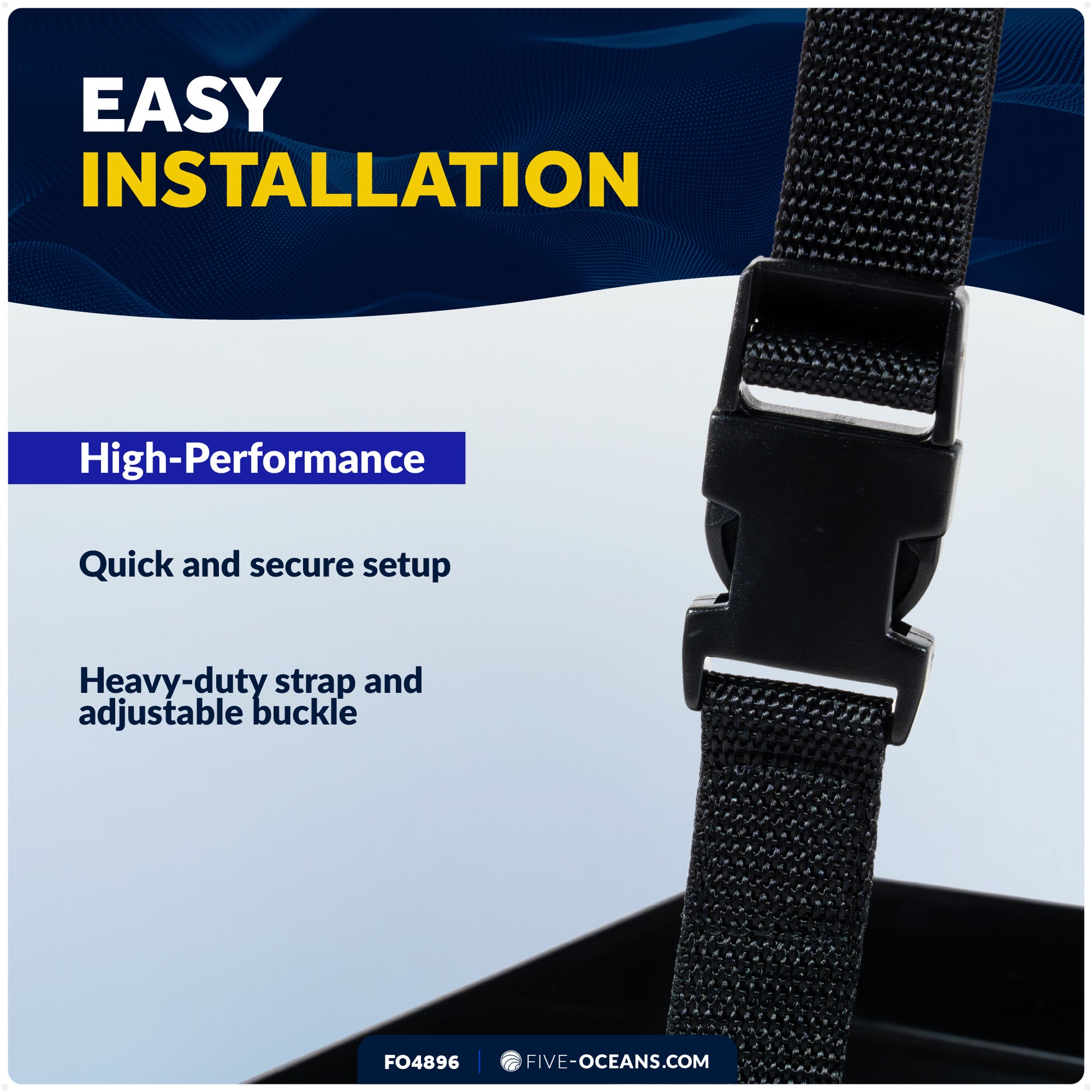 Group 27 Battery Tray with Hold-Down Strap, Black, 13" x 7" - FO-4896 - Five Oceans