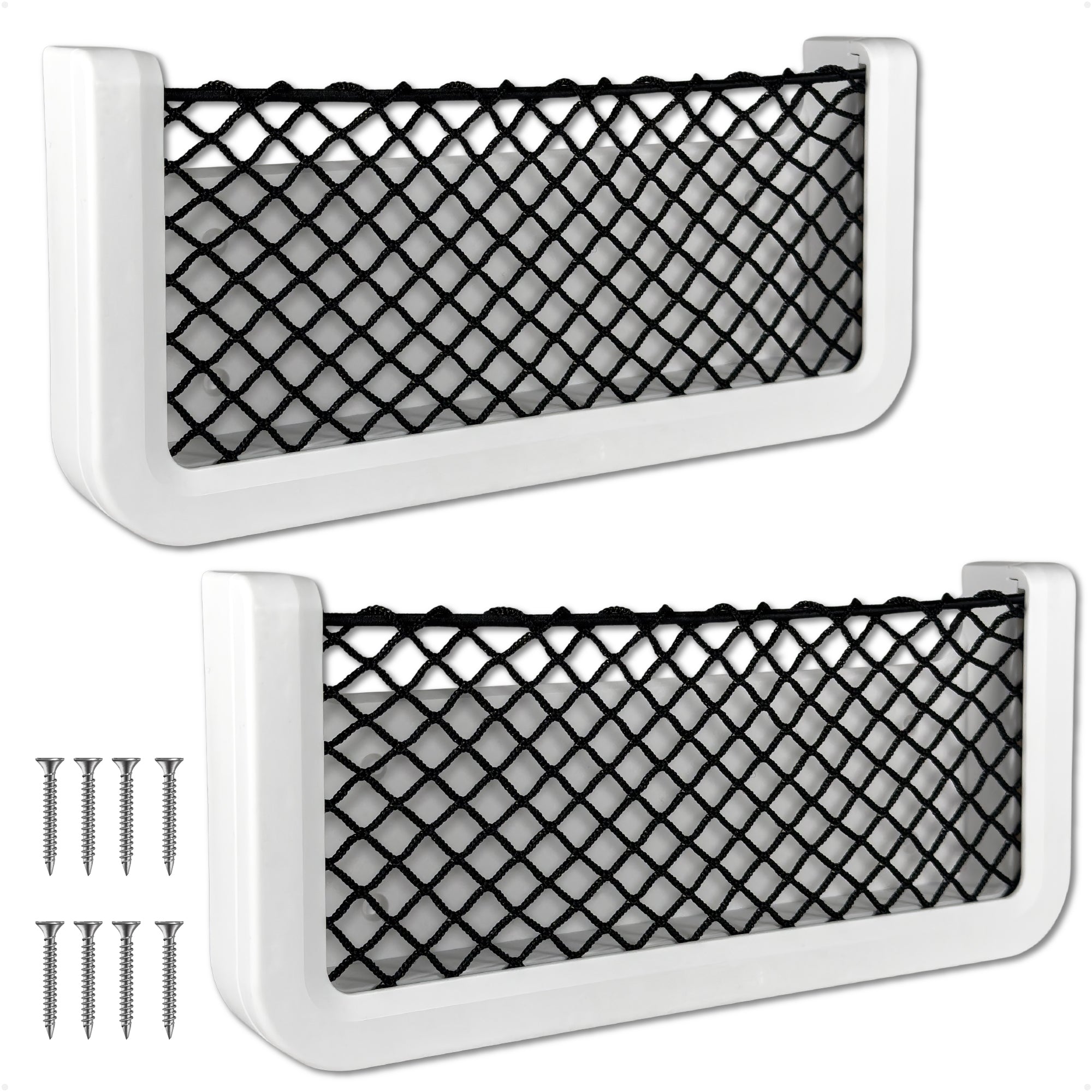 Boat Storage Net, White Frame, Black Elastic Netting, 9-7/8" x 4-1/2", 2-Pack - FO4902-M2 - Five Oceans