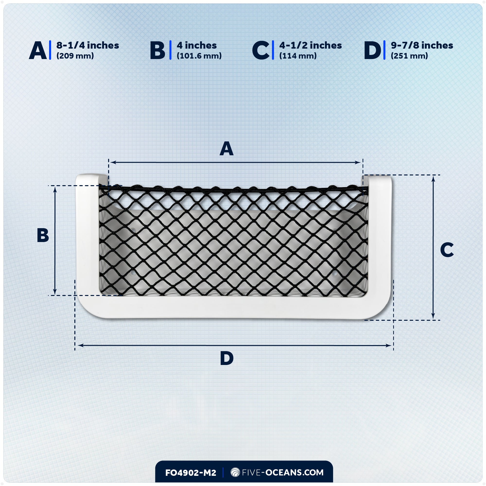 Boat Storage Net, White Frame, Black Elastic Netting, 9-7/8" x 4-1/2", 2-Pack - FO4902-M2 - Five Oceans