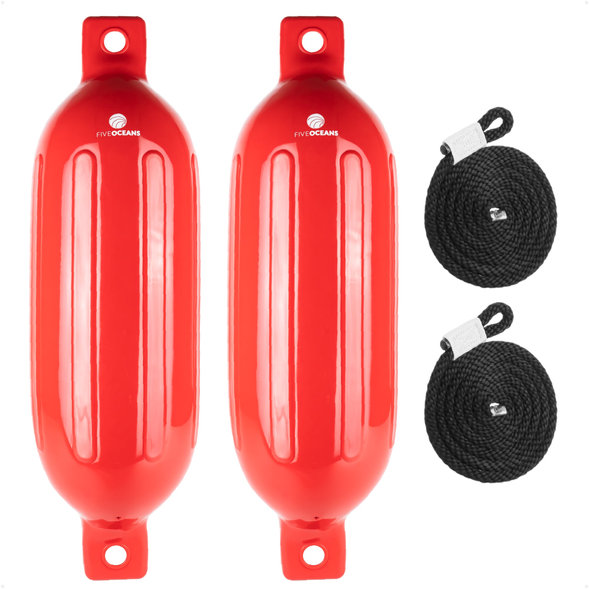 Twin Eye Ribbed Boat Fenders 6.5 x 25-Inch, Red, 2-Pack - FO4945