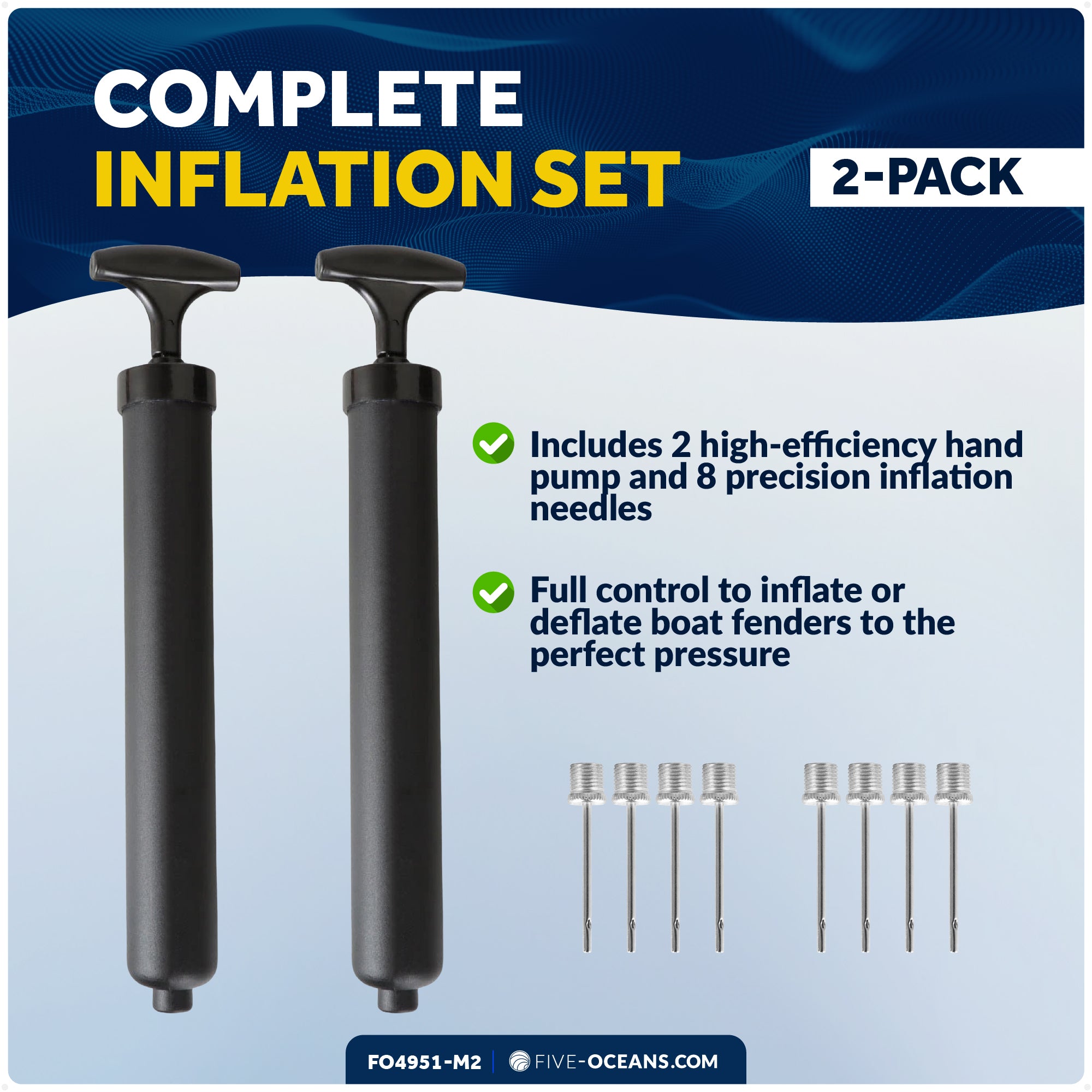 Boat Fender Inflator Pump Kit, Includes 2 Hand Pump and 8 Inflation Needles - FO4951-M2 - Five Oceans