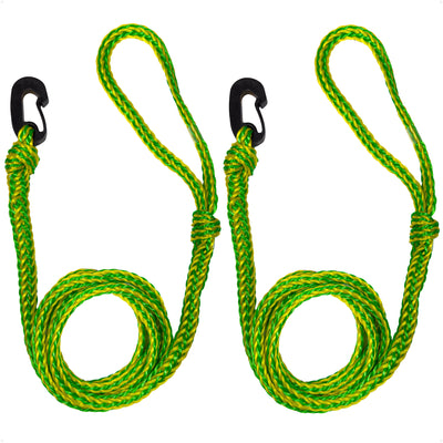 1/2 in x 7 ft PWC Dock Lines for Boats, Giant Snap Hook, Yellow & Green, 2-Pack