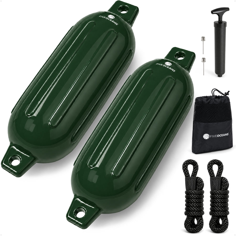 4.5" x 16" Inflatable Boat Fender, Marine-Grade PVC - Green, 2-Pack