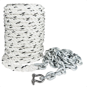 Anchor Rode - 5/16" x 50' Rope & 1/4" x 2' Galvanized Chain - Hand-Spliced - Five Oceans