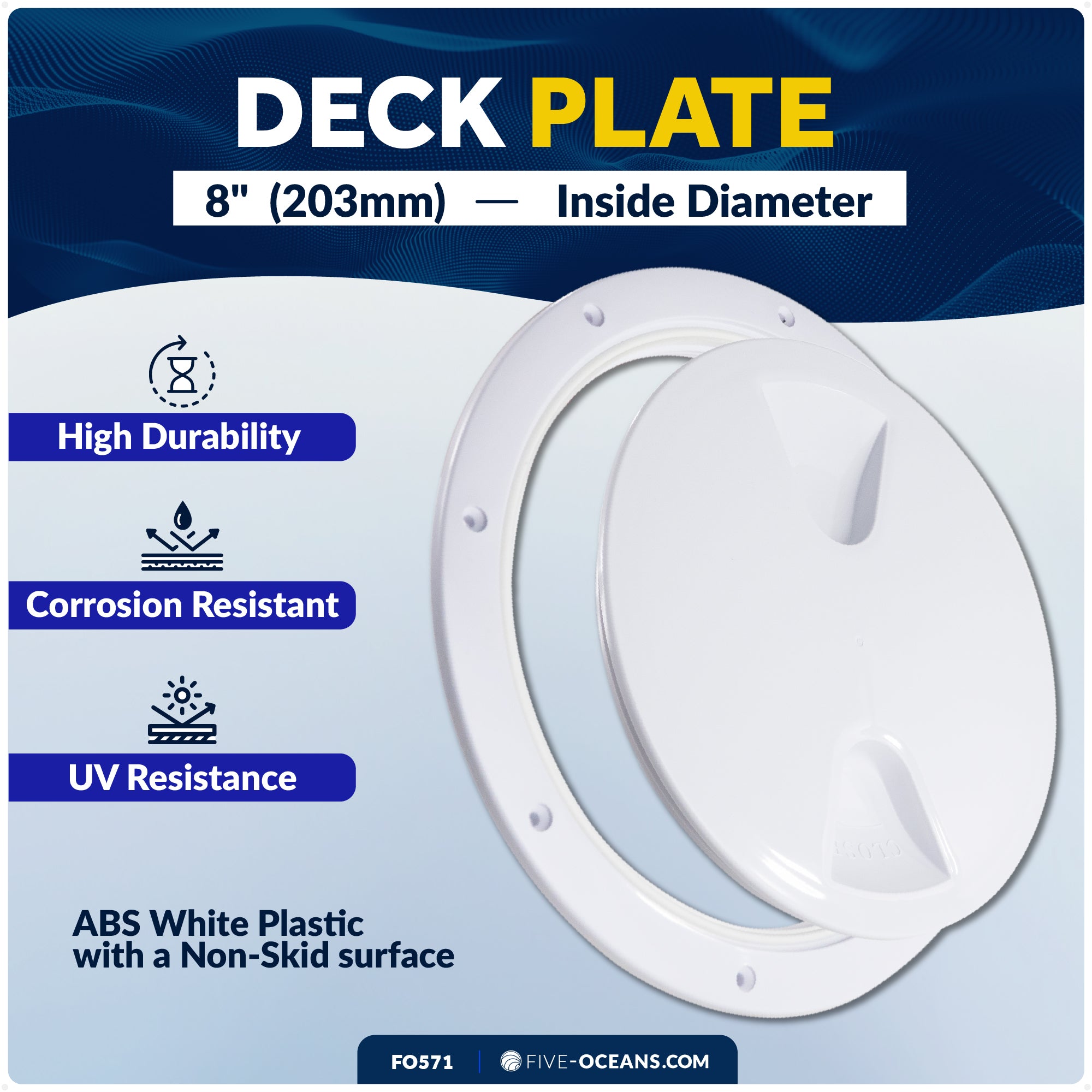 8" Deck Plate, Round, White - FO571