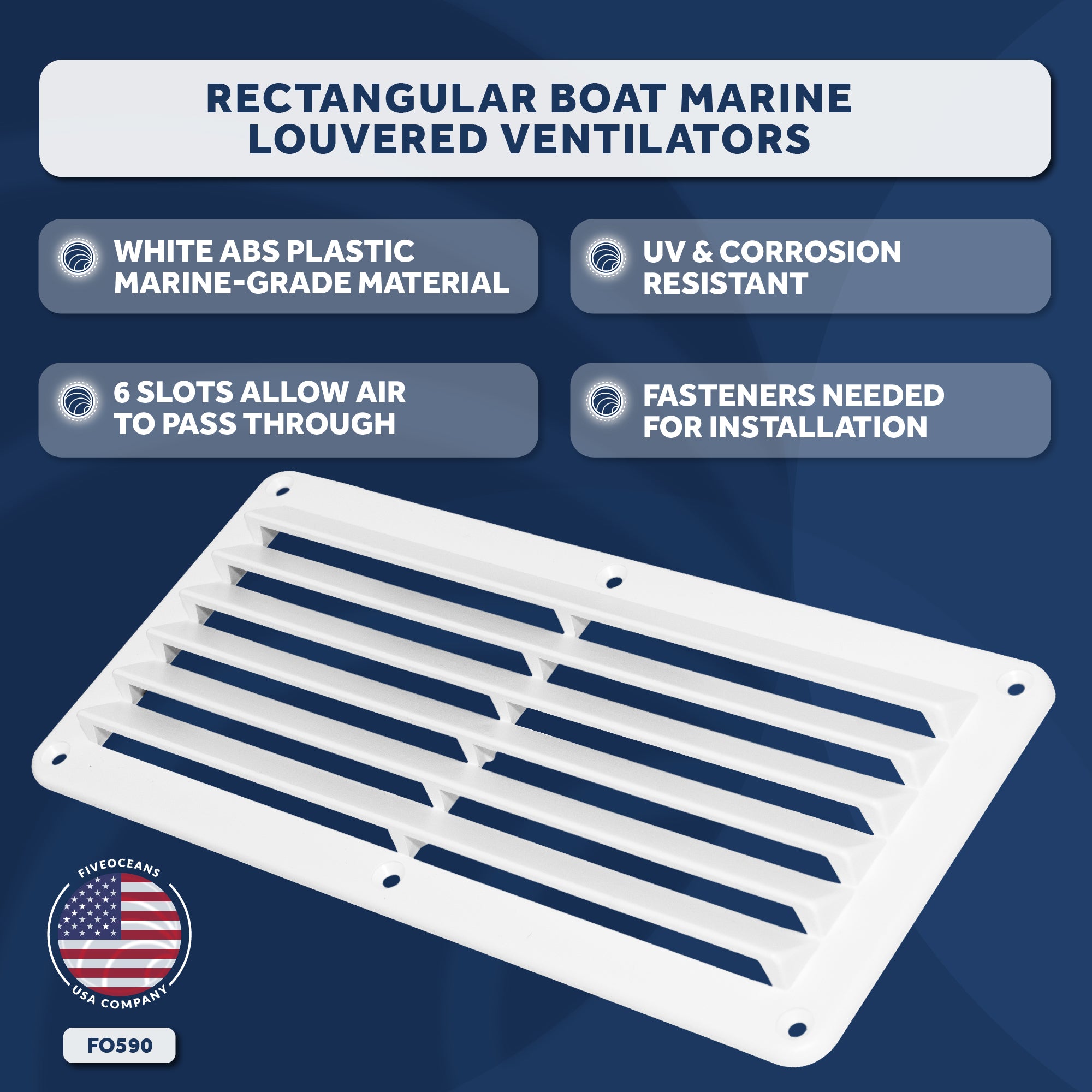 6-Slotted Louvered Ventilators, 4-7/8-Inch x 10-1/4-Inch, White ABS Plastic - FO590