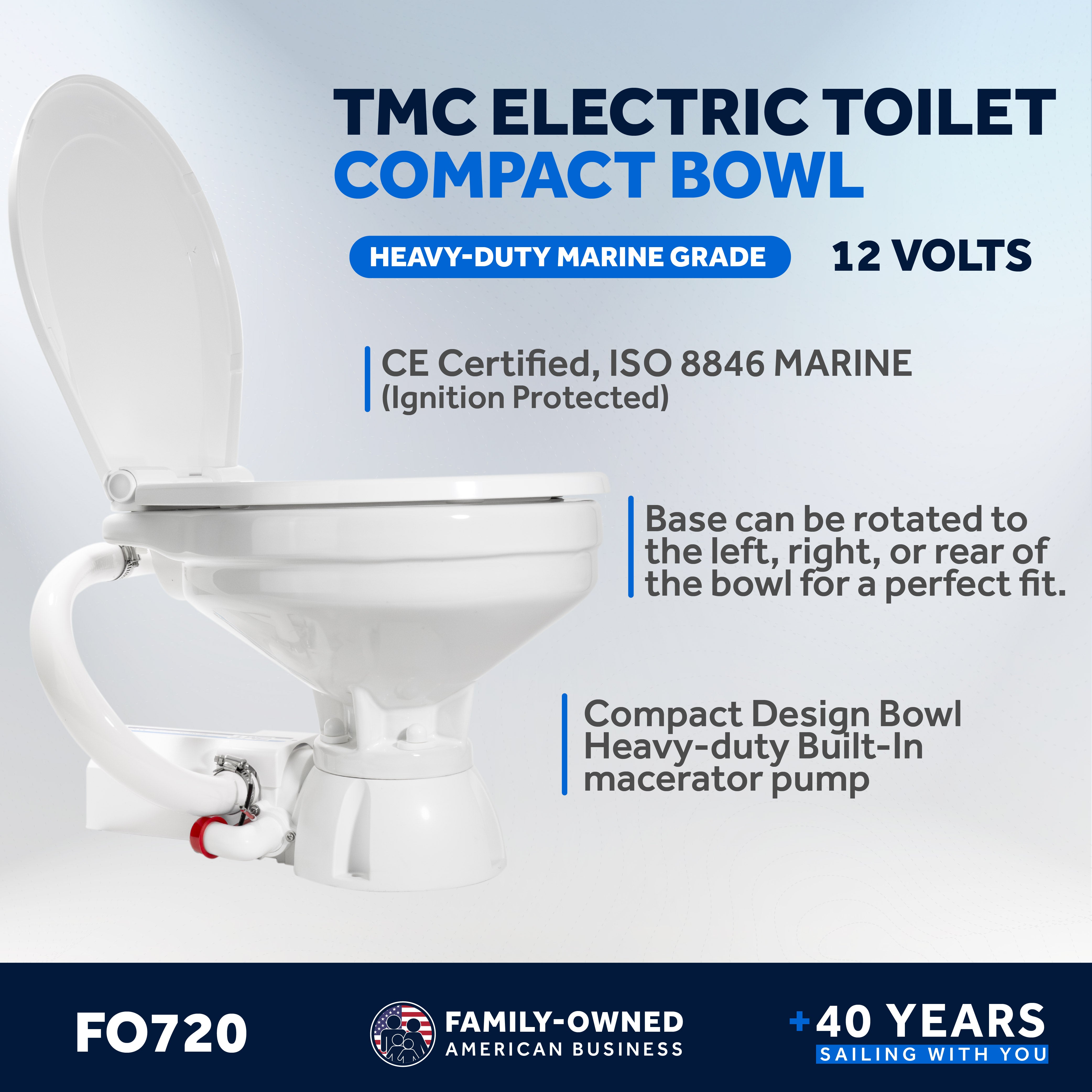TMC Electric Toilet, Compact Bowl, 12V DC - FO720