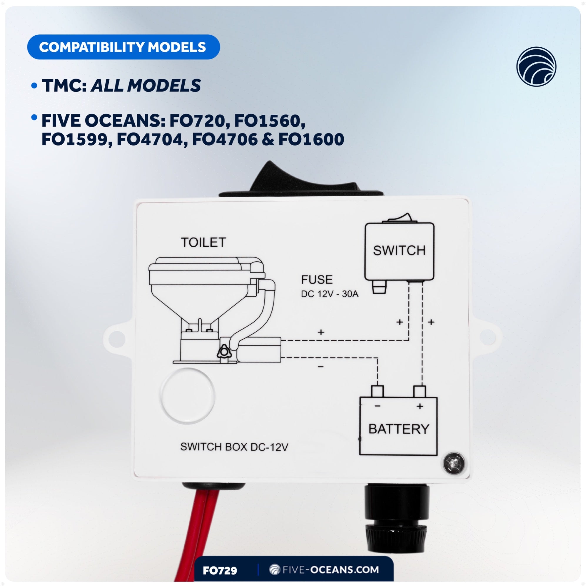 TMC Electric Toliet Momentary On-Off Push Button Switch Box - FO729 - Five Oceans