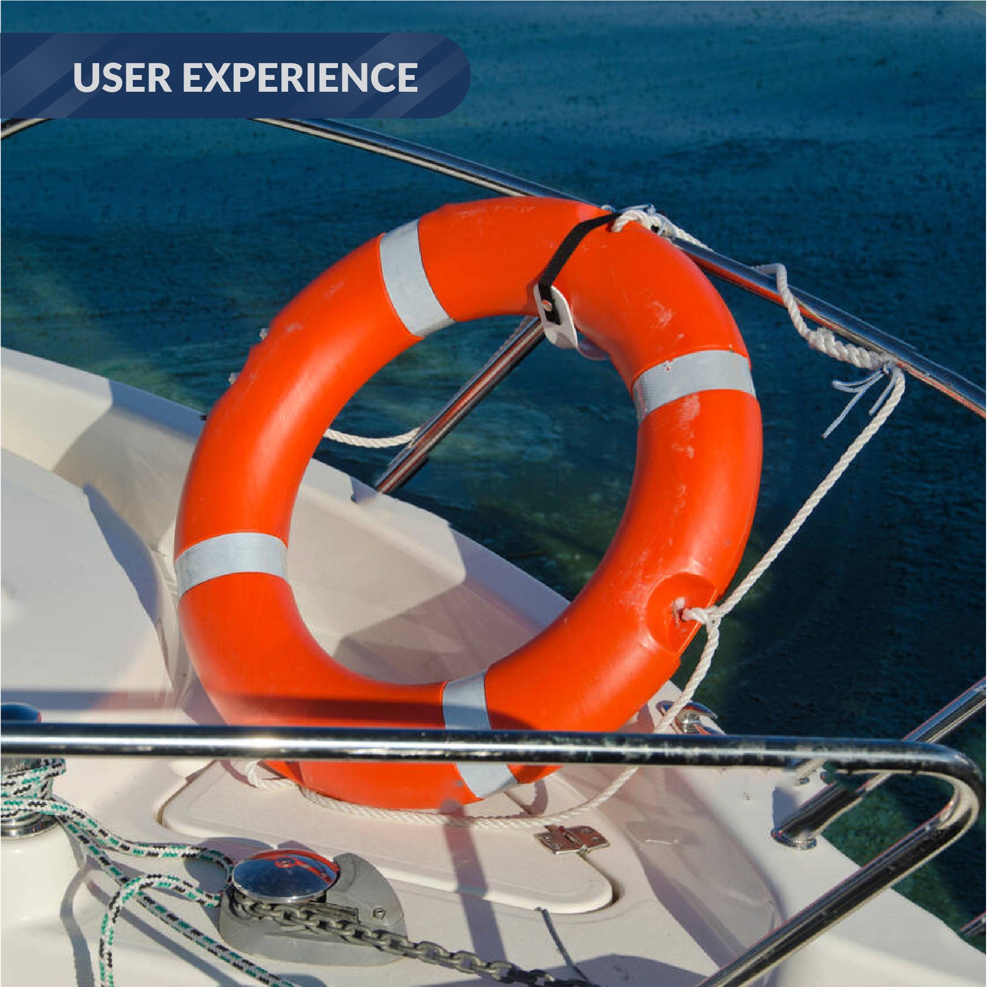 Ring Buoy Mounting Bracket Holder with Strap, White Painted Aluminum, Flat Mount - FO76 - Five Oceans