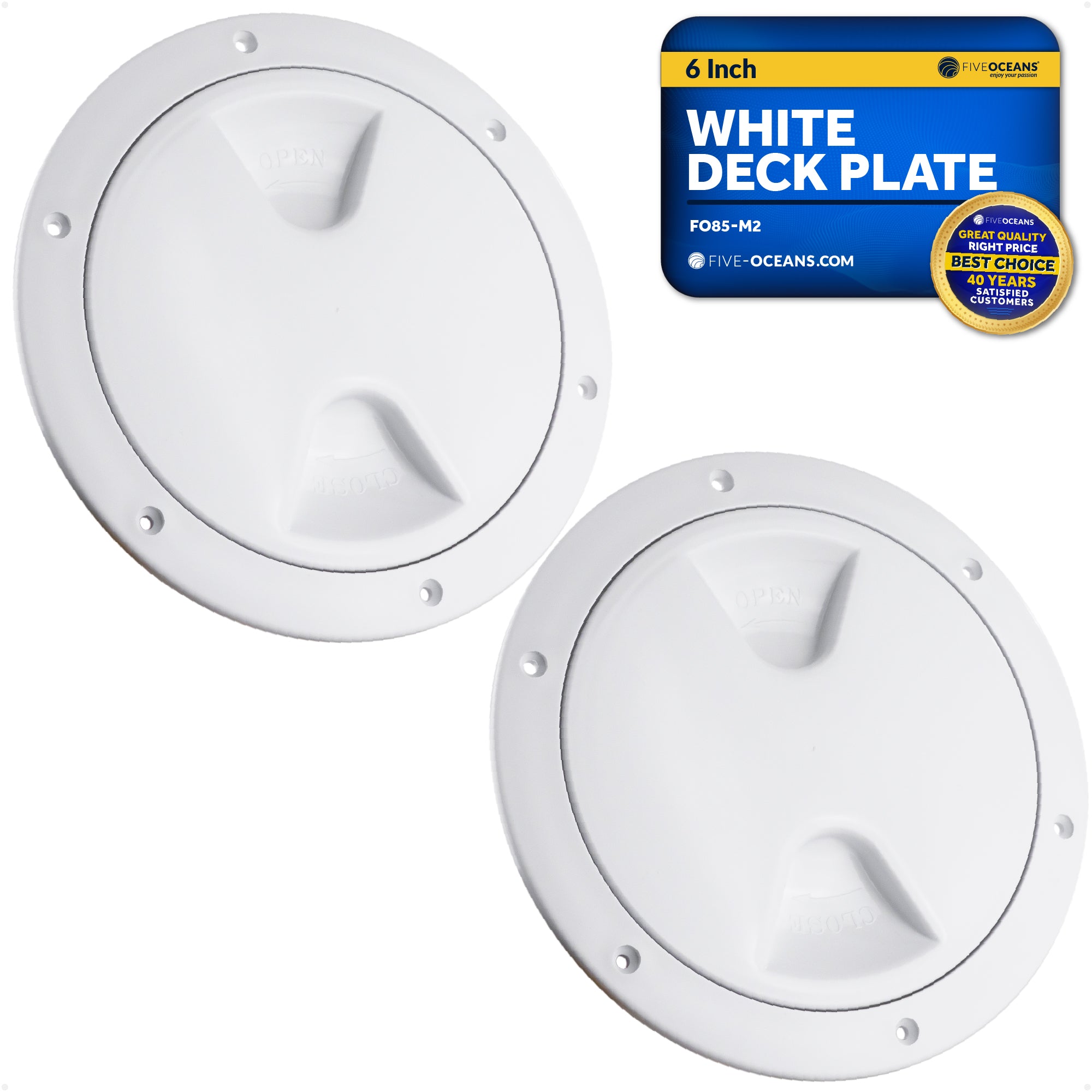 6" Deck Plate, Round Screw-in, White, 2-Pack - FO85-M2