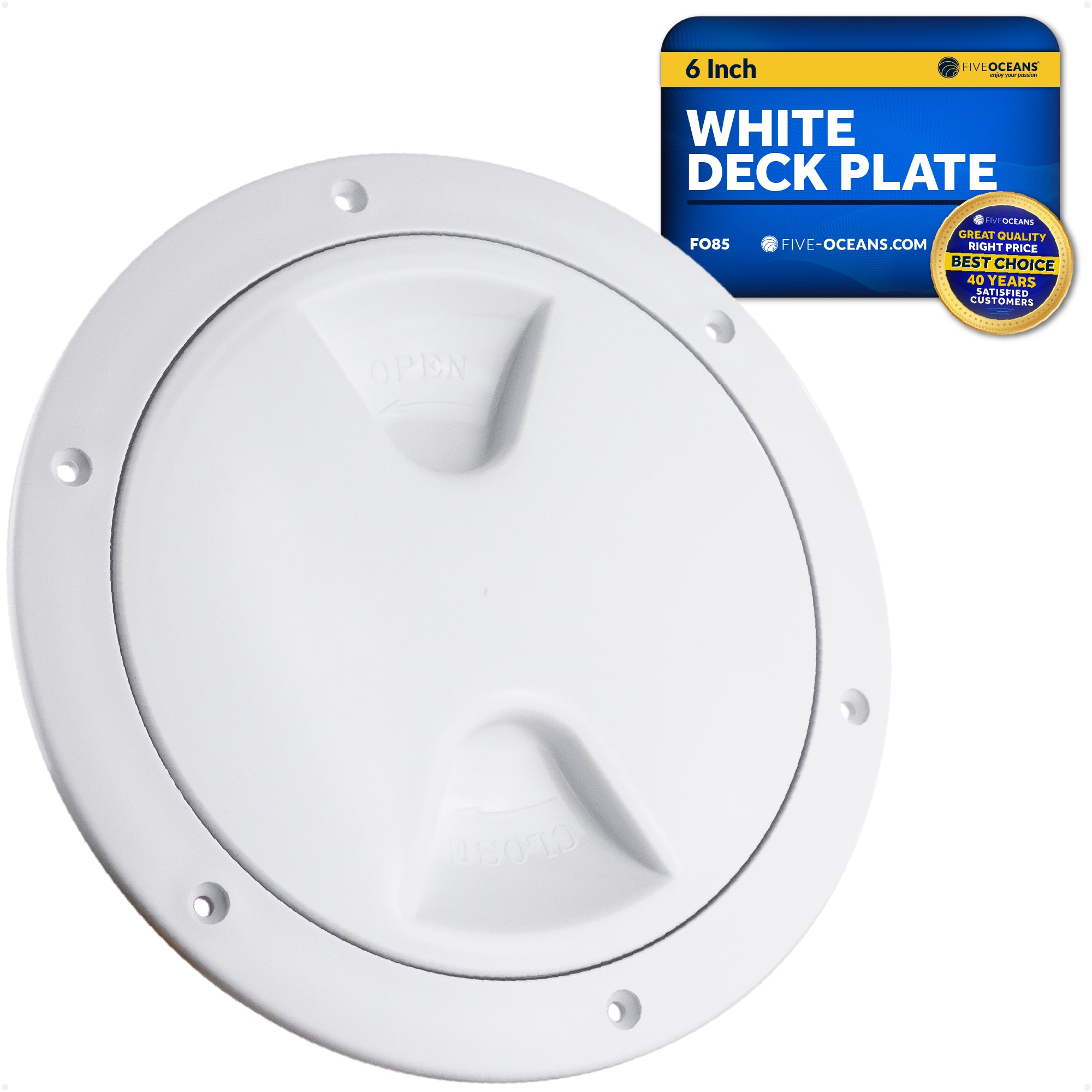 6" Deck Plate, Round Screw-in, White - FO85