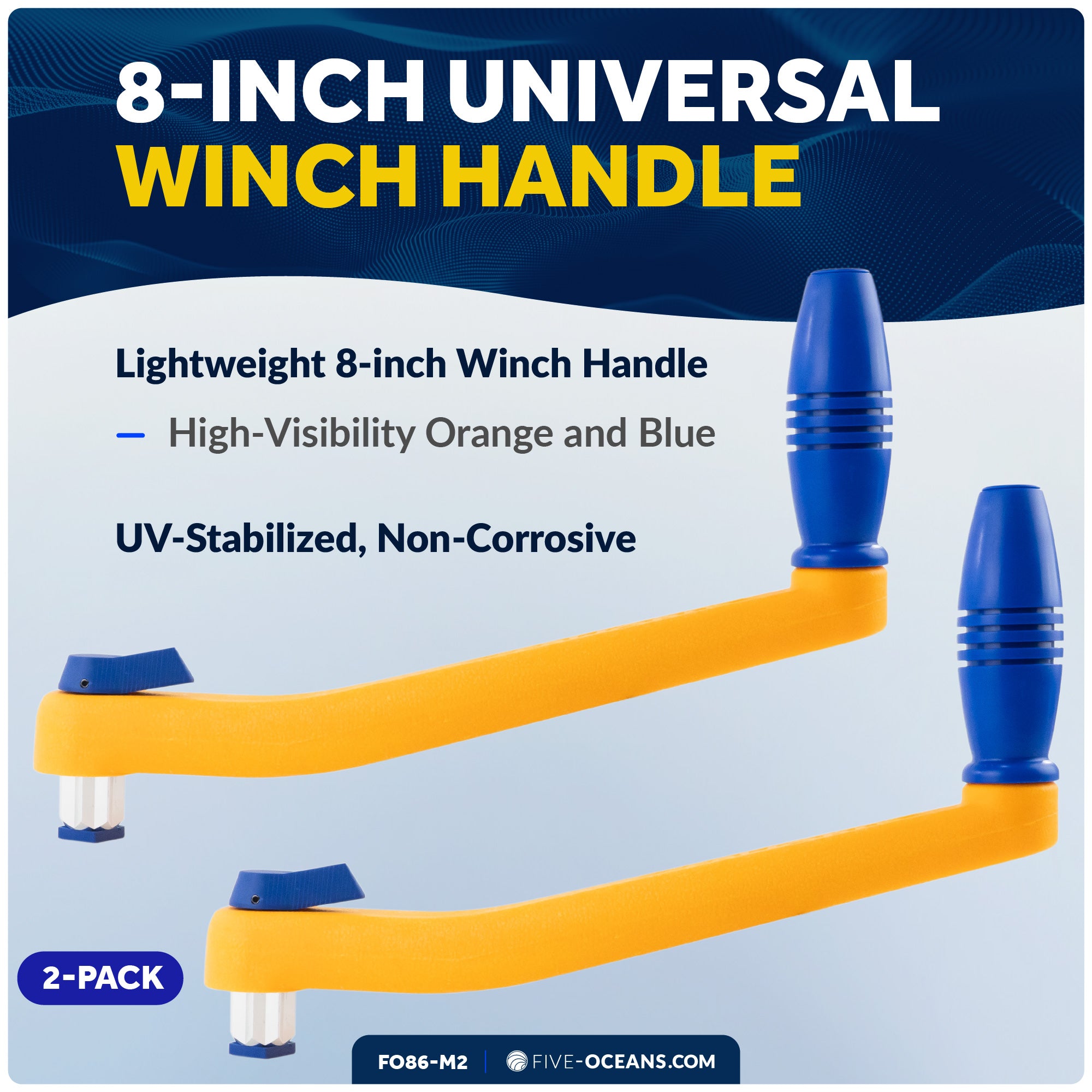 8" Universal Floating Lock-in Winch Handle, Orange/Blue, 2-Pack - FO86-M2