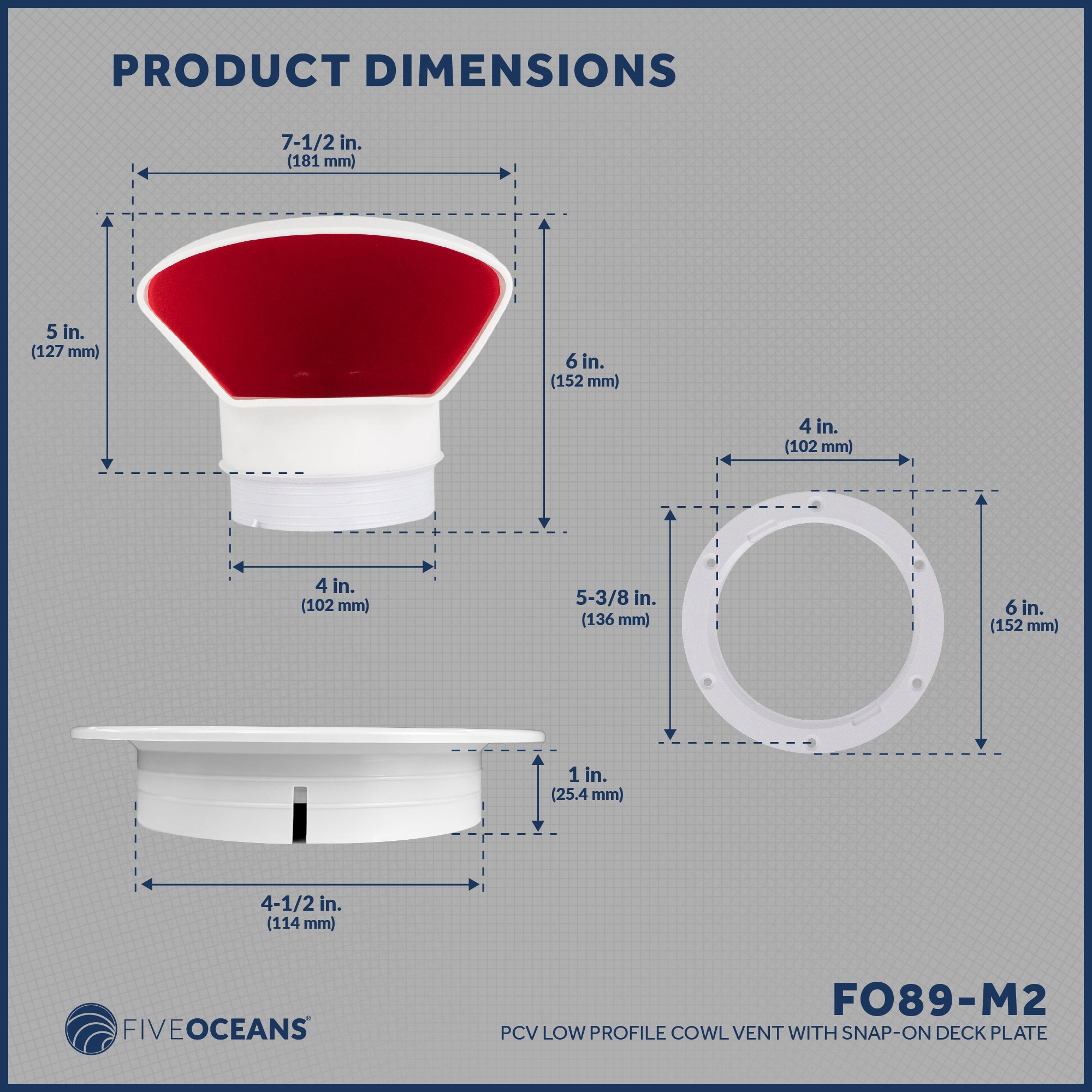 Cowl Vent with Snap-On Deck Plate and Cover, 4" 2-Pack - FO89-M2 - Five Oceans