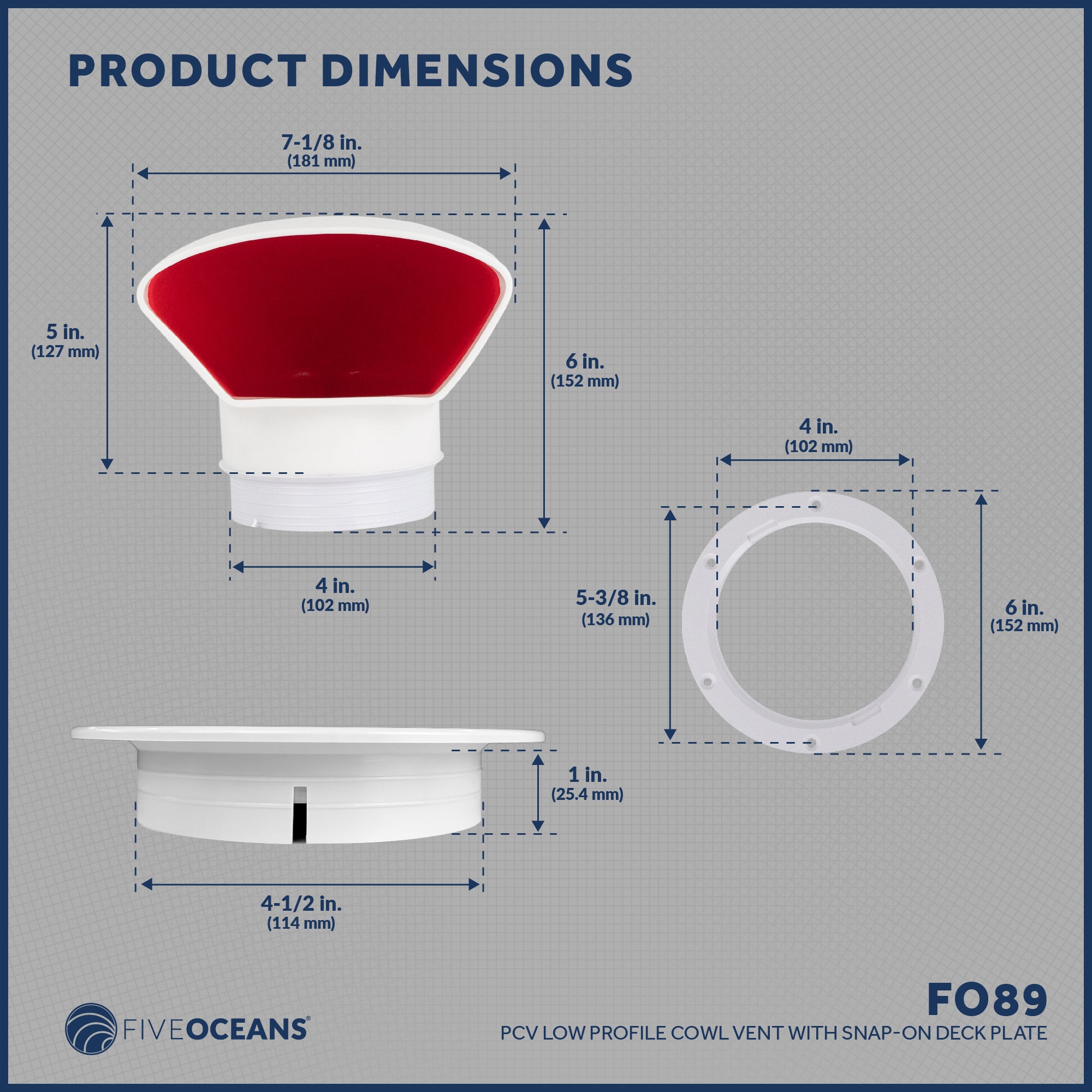 Cowl Vent with Snap-On Deck Plate and Cover, 4" - FO89 - Five Oceans