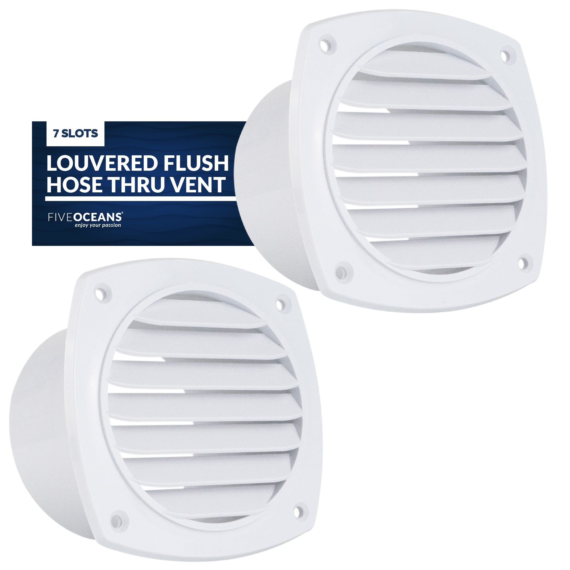Louvered Flush Hose Ventilation 7 slots, 4" Cutout, White 2-Pack - FO111-M2