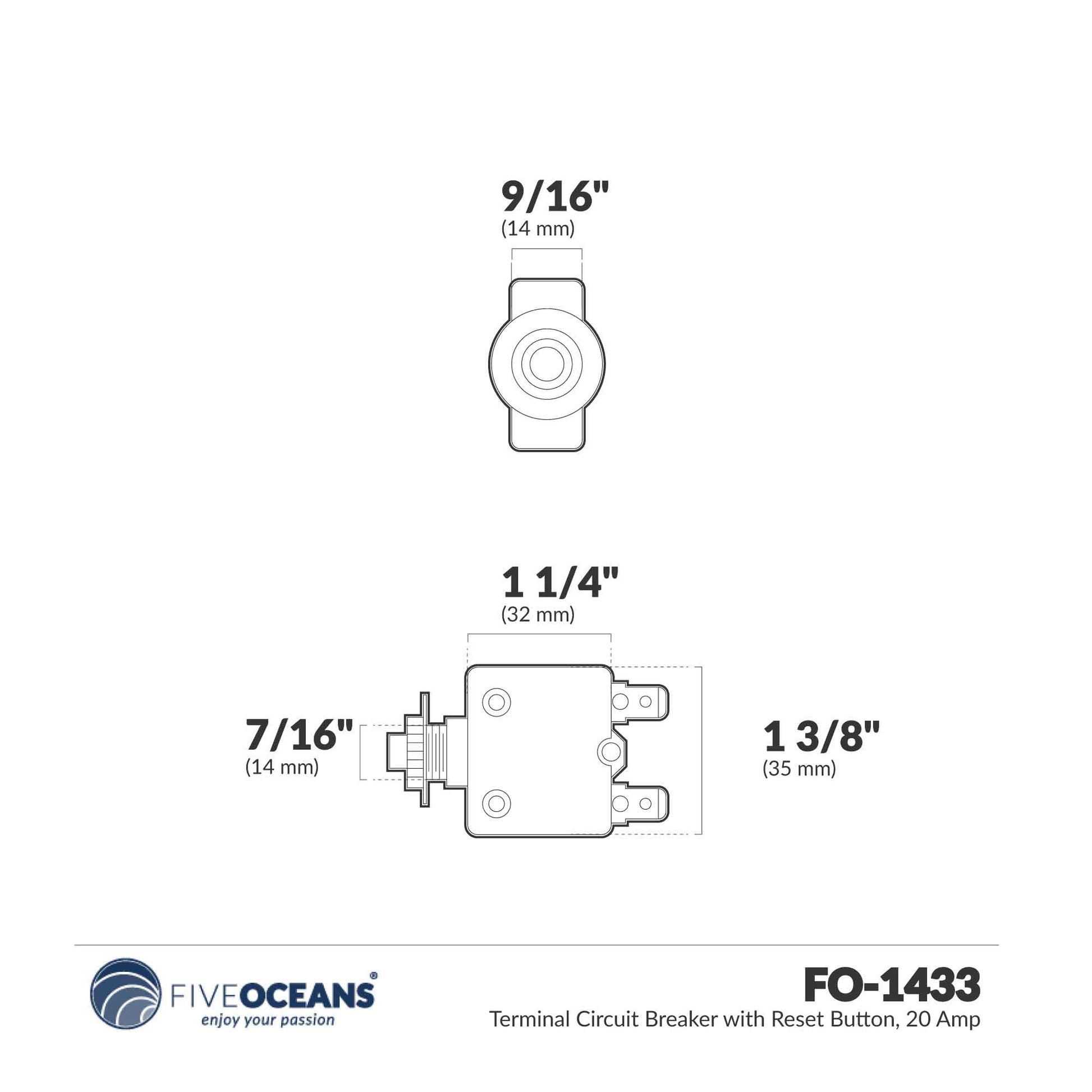 Terminal Circuit Breaker, 20 Amp 2-Pack - FO1433-M2 - Five Oceans