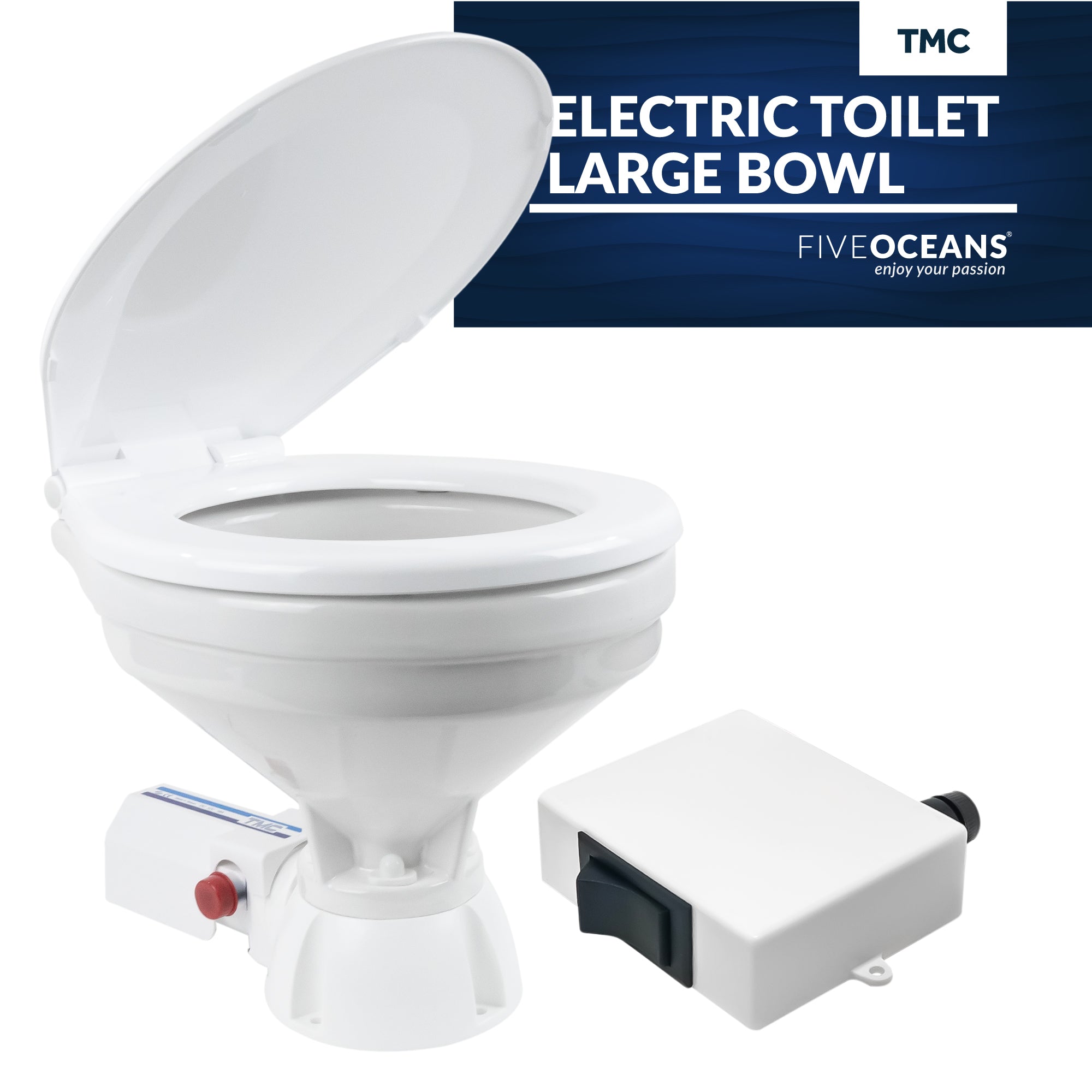 TMC Electric Toilet, Large Bowl, Built-In Macerator Pump, 12V DC - FO1560