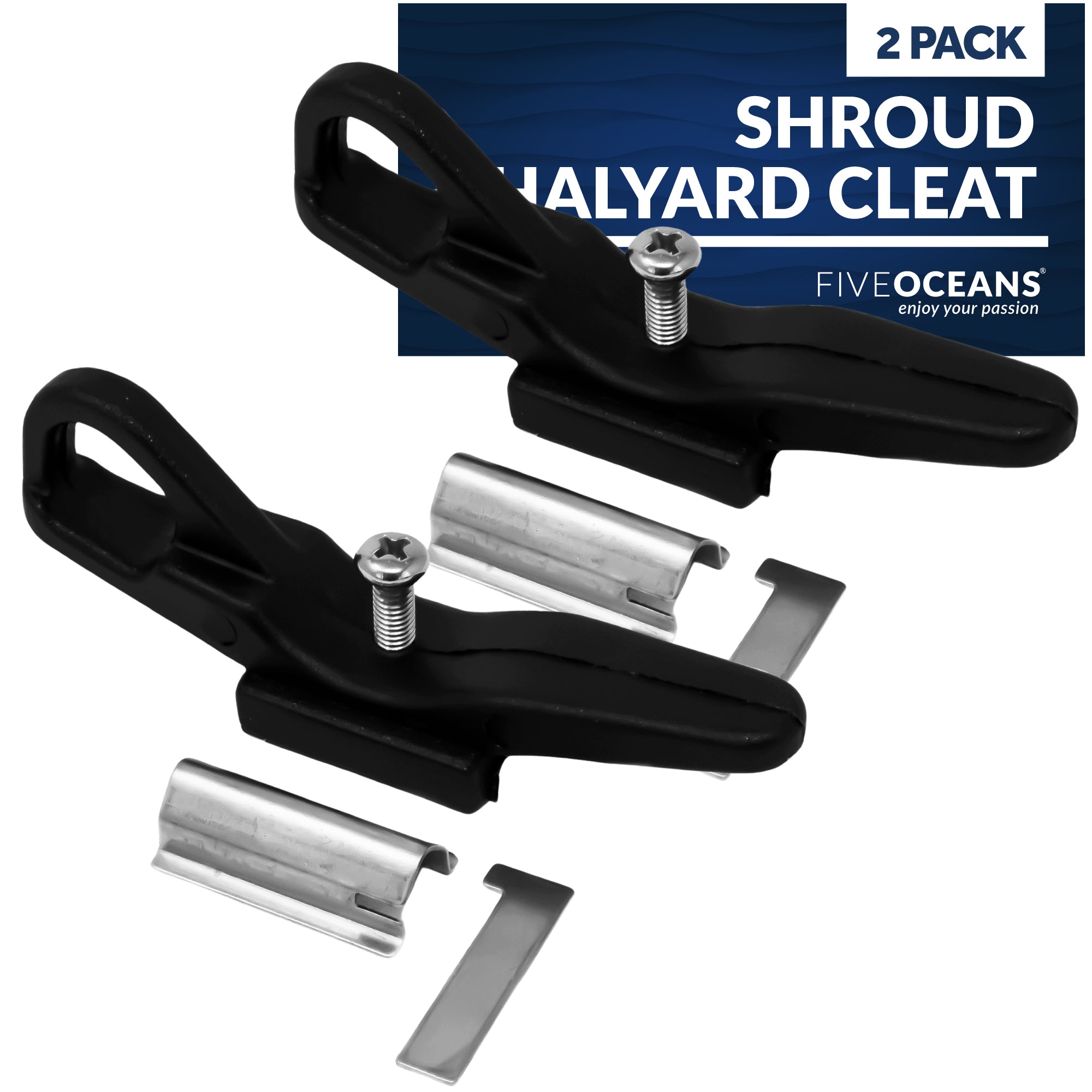 Nylon Shroud Halyard Cleat, Stainless Steel Mounting Plate, 2-Pack - FO2317-M2