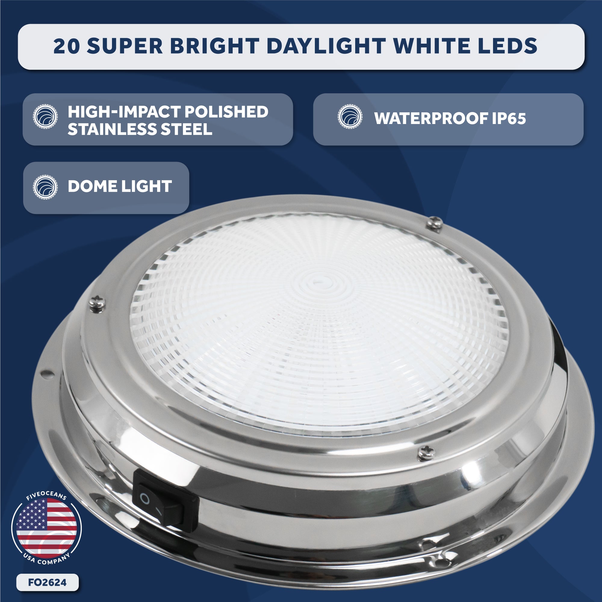 LED Interior Dome Ceiling Light, 4" Surface Mount, Daylight White - FO2624