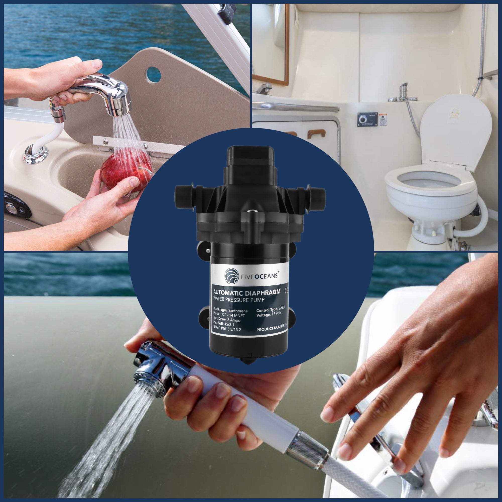 Automatic Diaphragm Water Pump, 3.0 GPM / 11.3 LPM, 45PSI, 12V DC - FO3605