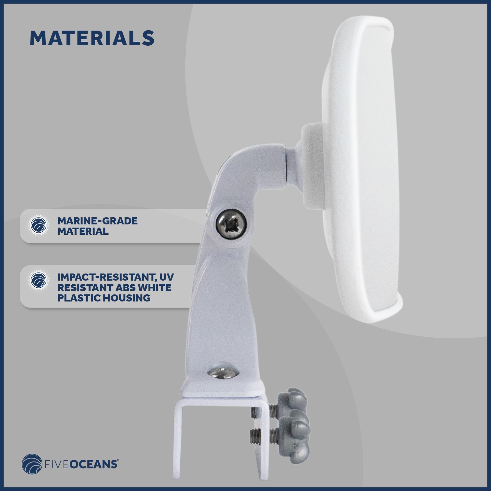 Boat Rear View Mirror, Clamp-On, 10" x 4" - FO3927 - Five Oceans