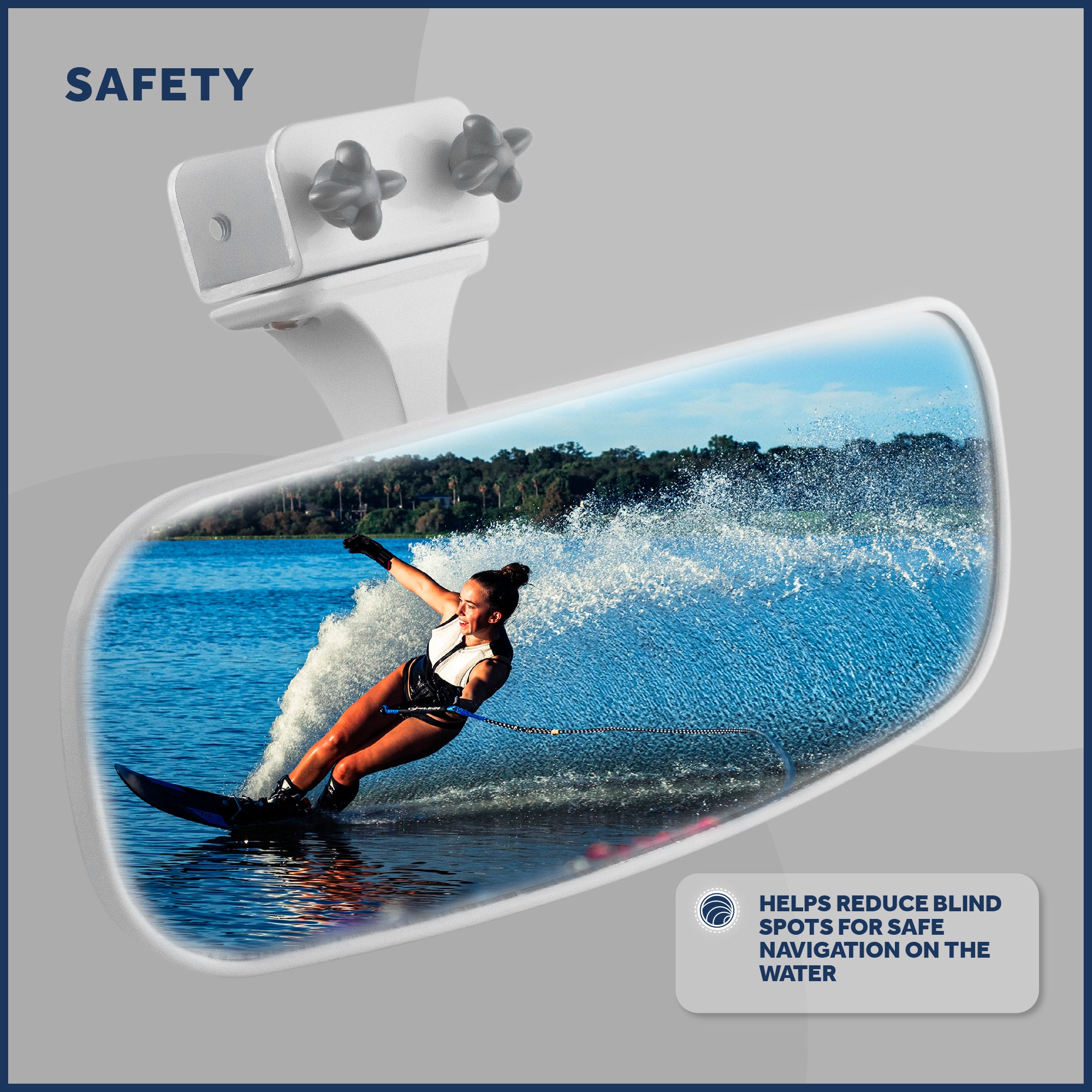 Boat Rear View Mirror, Clamp-On, 10" x 4" - FO3927 - Five Oceans