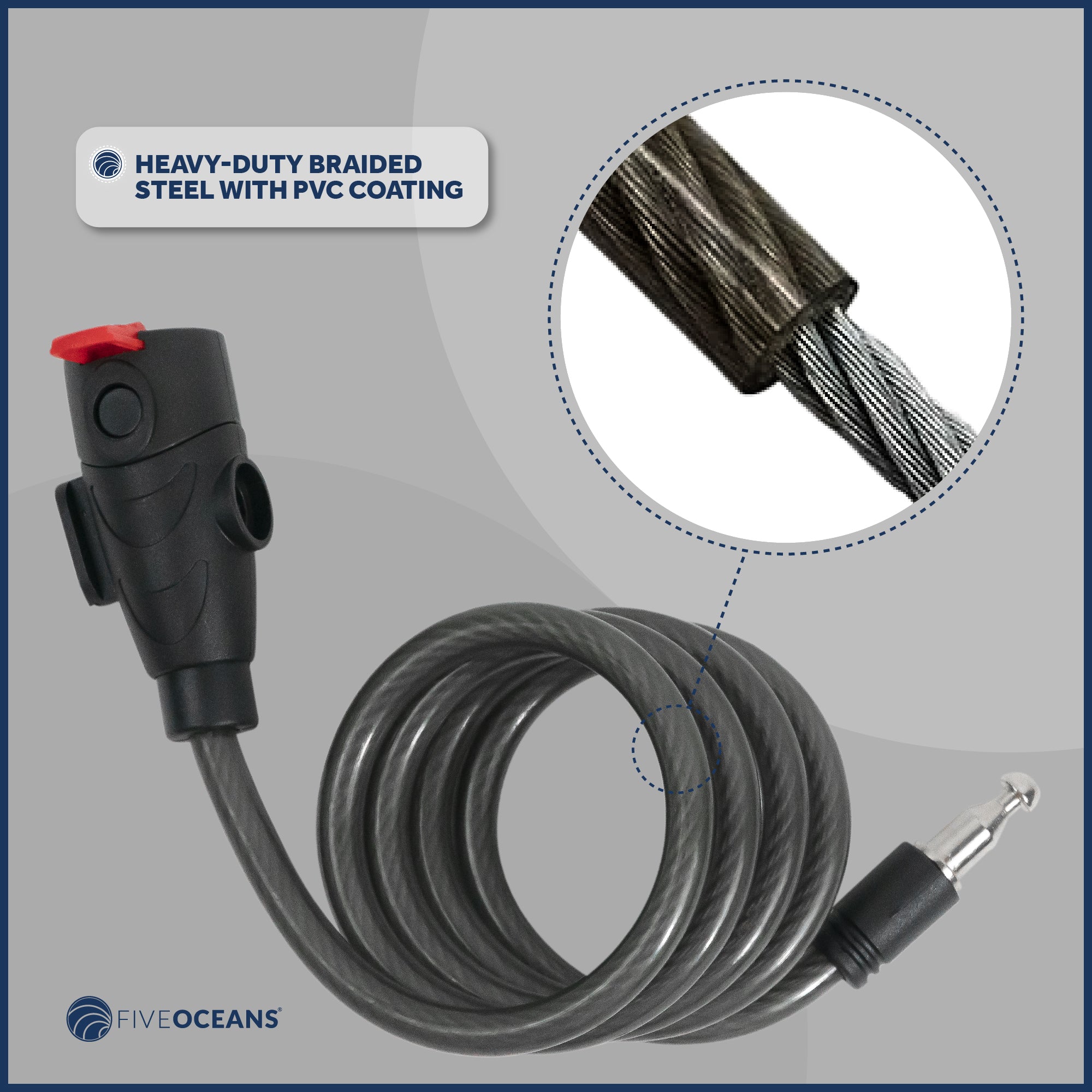 Bike Lock Cable, Keyed, with Mounting Bracket, 4' - FO3956 - Five Oceans