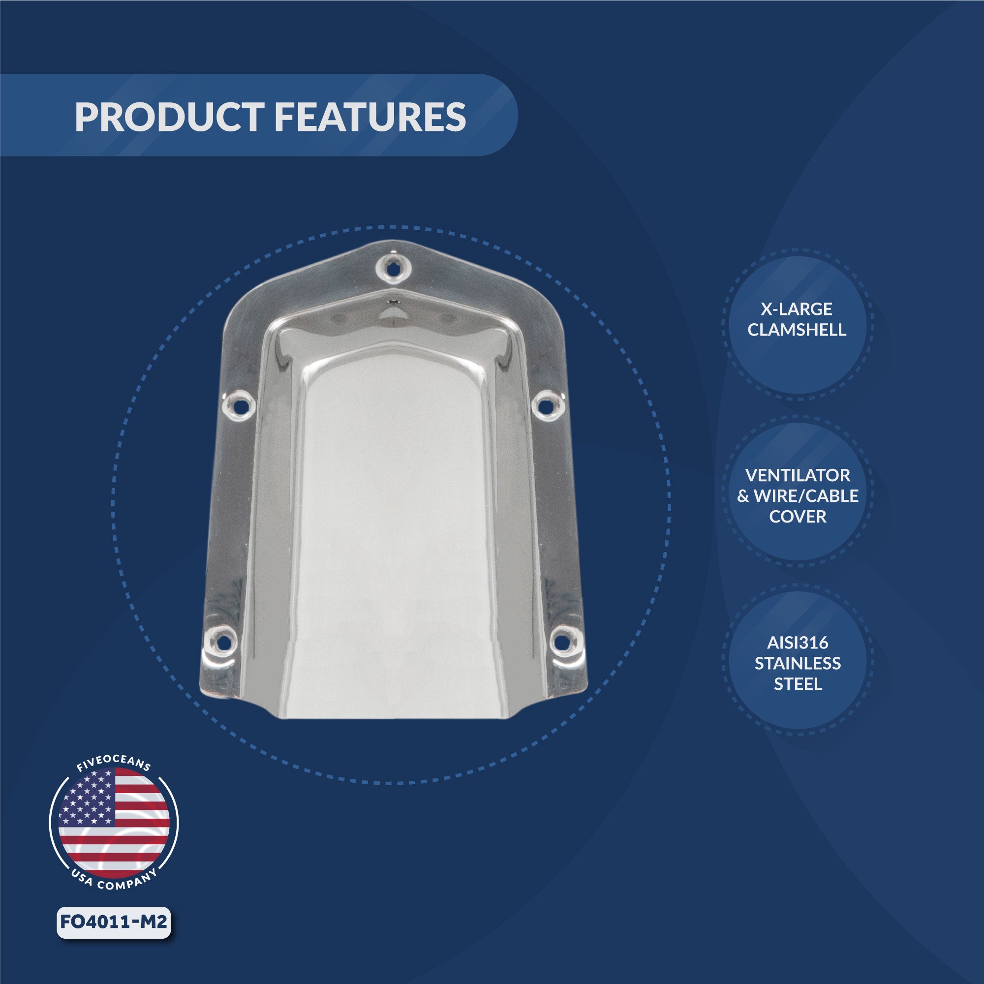 Extra Large Clamshell Ventilator & Wire Cable Pass-Thru Hole Cover, 6", Stainless Steel, 2-pack - FO4011-M2 - Five Oceans
