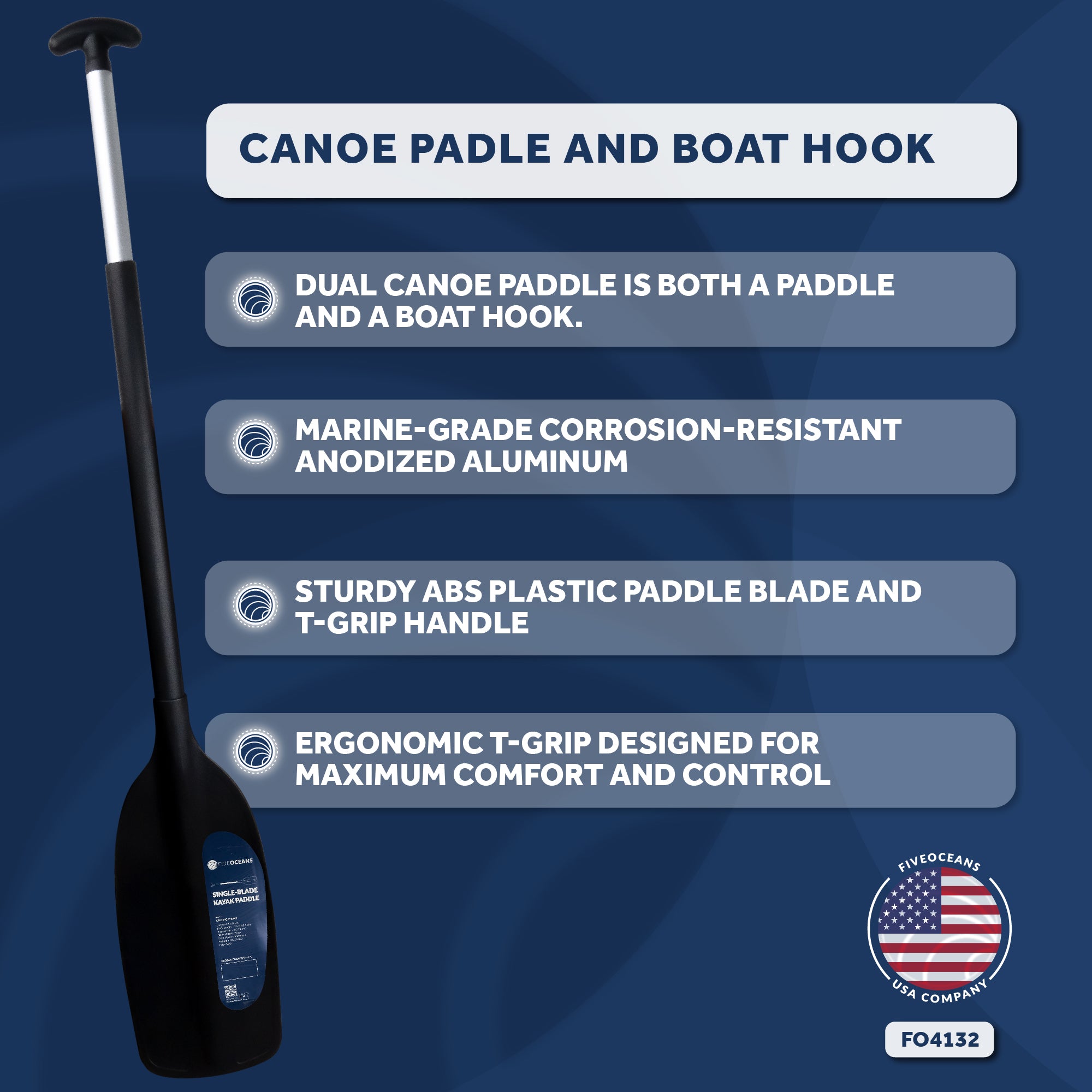 Ergonomic Canoe Paddle and Boat Hook, 4Ft - FO4132