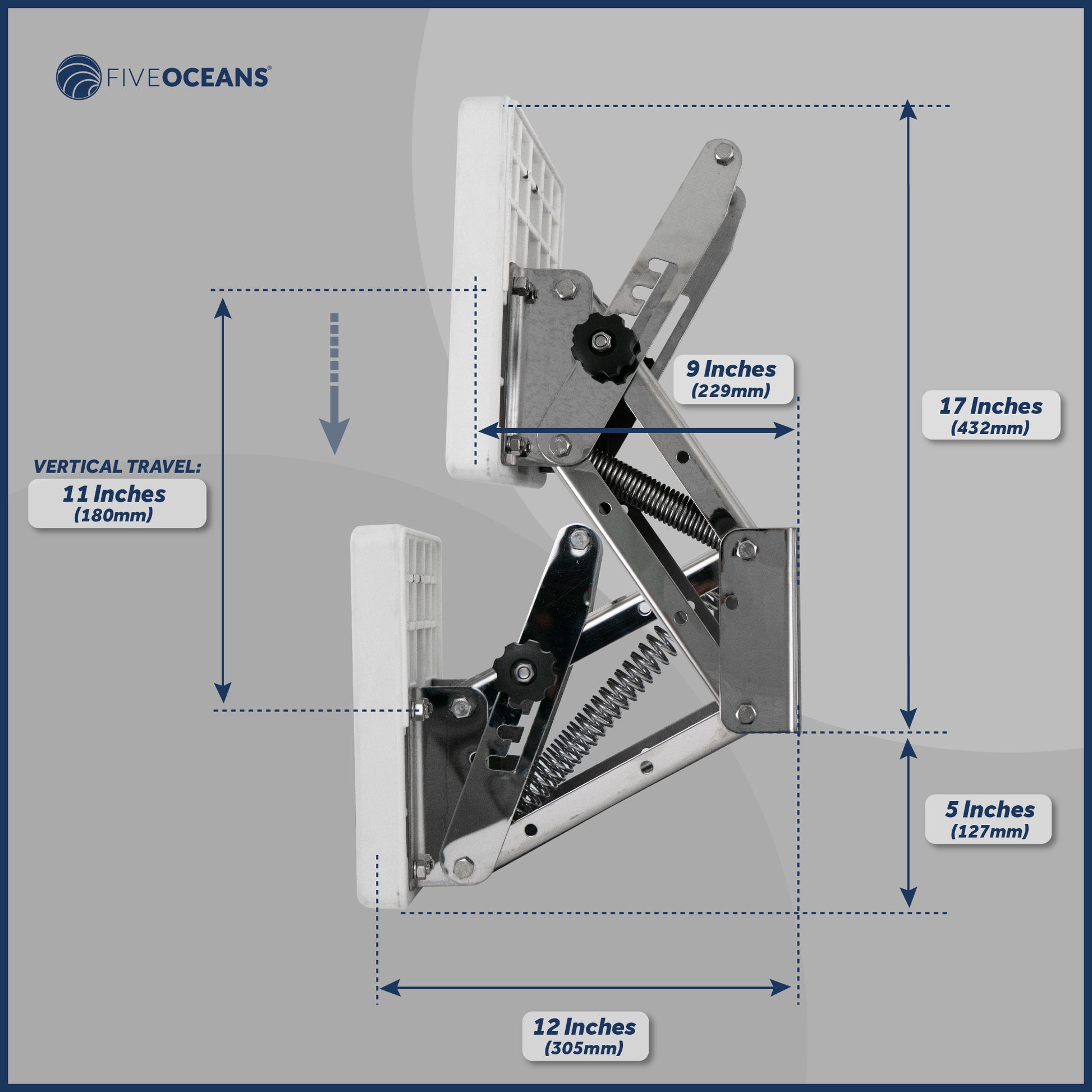 Adjustable Outboard Motor Bracket, Max. 25 Hp, Max. 130 Lb, 11-Inch of Travel, 316 Stainless Steel, White Board - FO4203 - Five Oceans