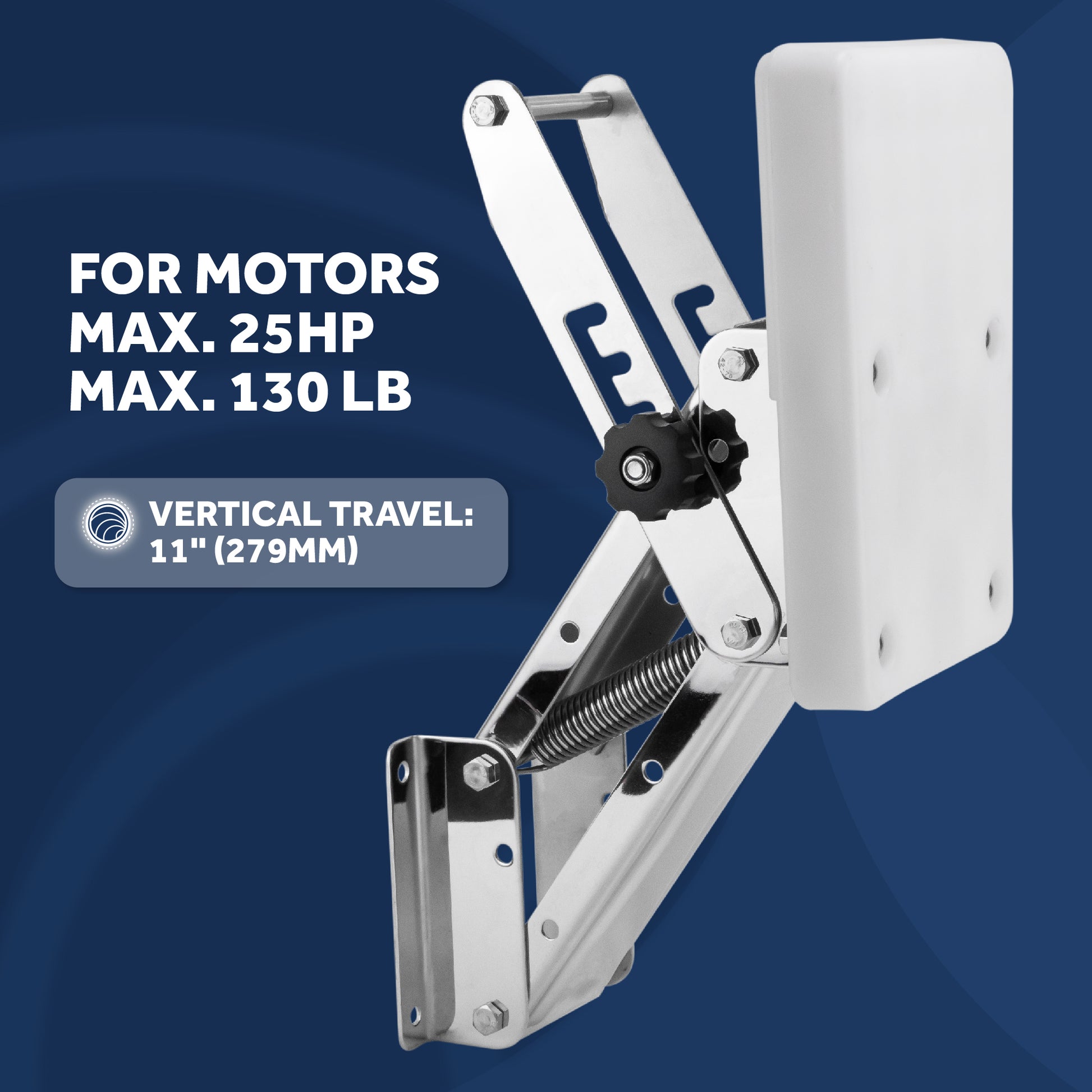 Adjustable Outboard Motor Bracket, Max. 25 Hp, Max. 130 Lb, 11-Inch of Travel, 316 Stainless Steel, White Board - FO4203 - Five Oceans