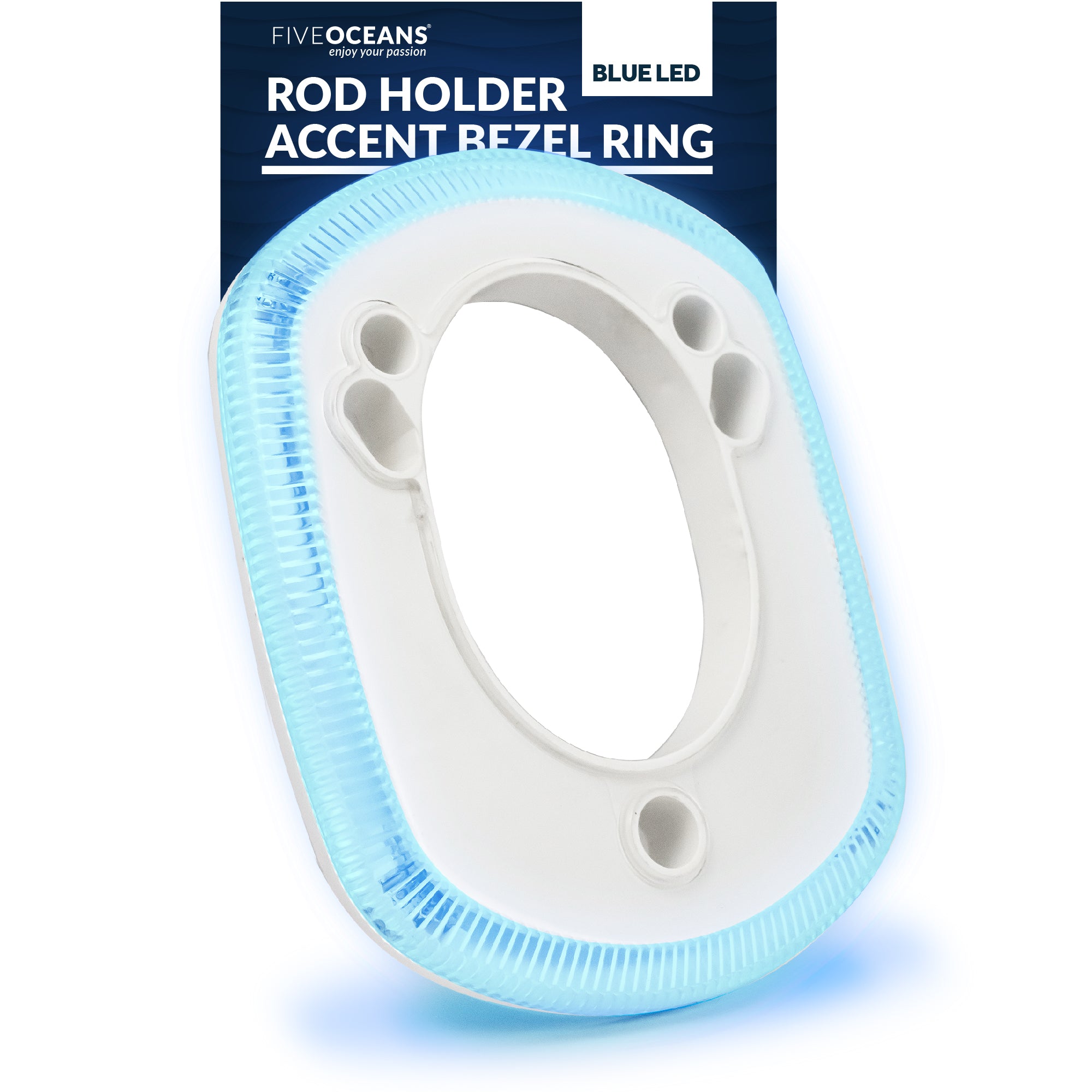 Blue LED Rod Holder Accent Bezel Ring, Fits All Five Oceans and Most Standard Rod Holders, Made of Grade Marine Durable Materials, 12 Volts, FO-4433