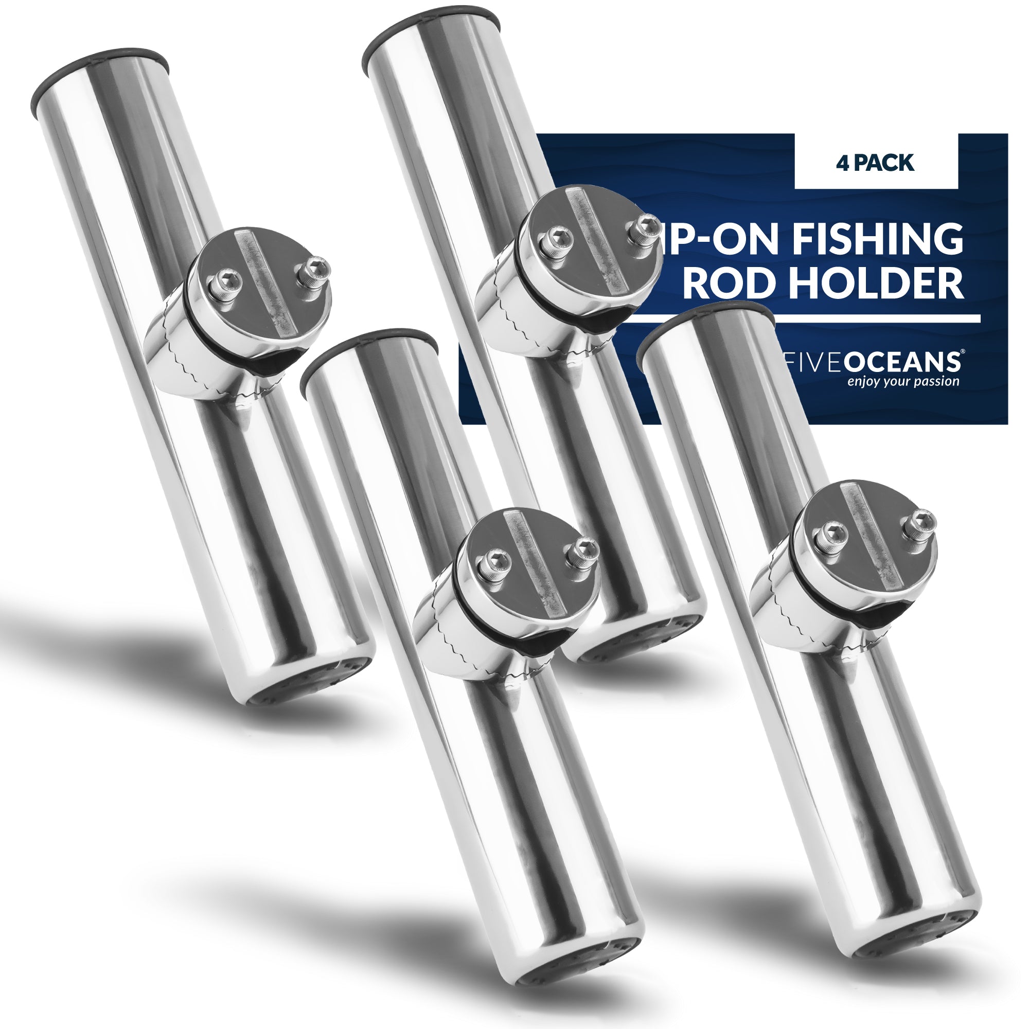 Clamp-on Fishing Rod Holder, Stainless Steel 4-Pack - FO4499-M4
