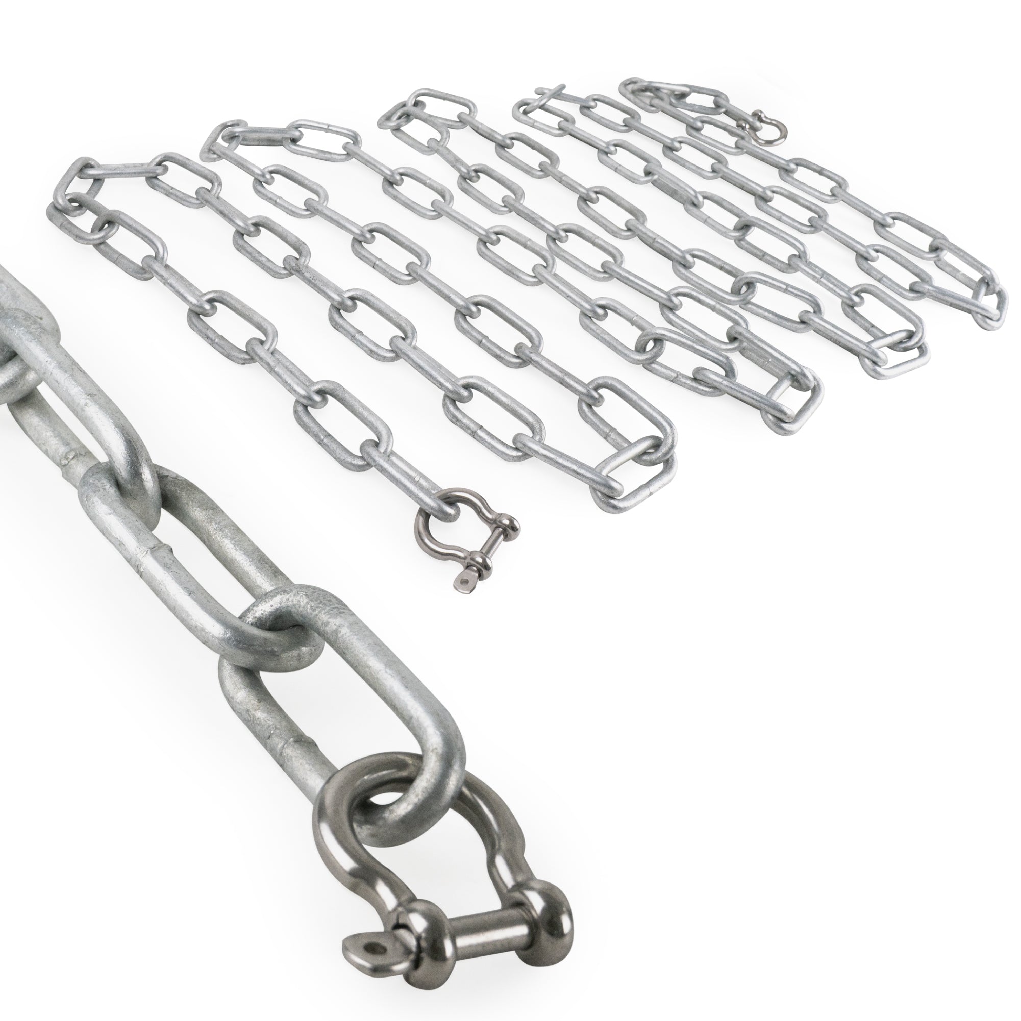Boat Anchor Lead Chain with Shackles, 1/4 inches x 15 Feet Hot-Dipped Galvanized Steel with 2 AISI316 Stainless Steel 1/4 inches Bow Shackles FO4568-GN15