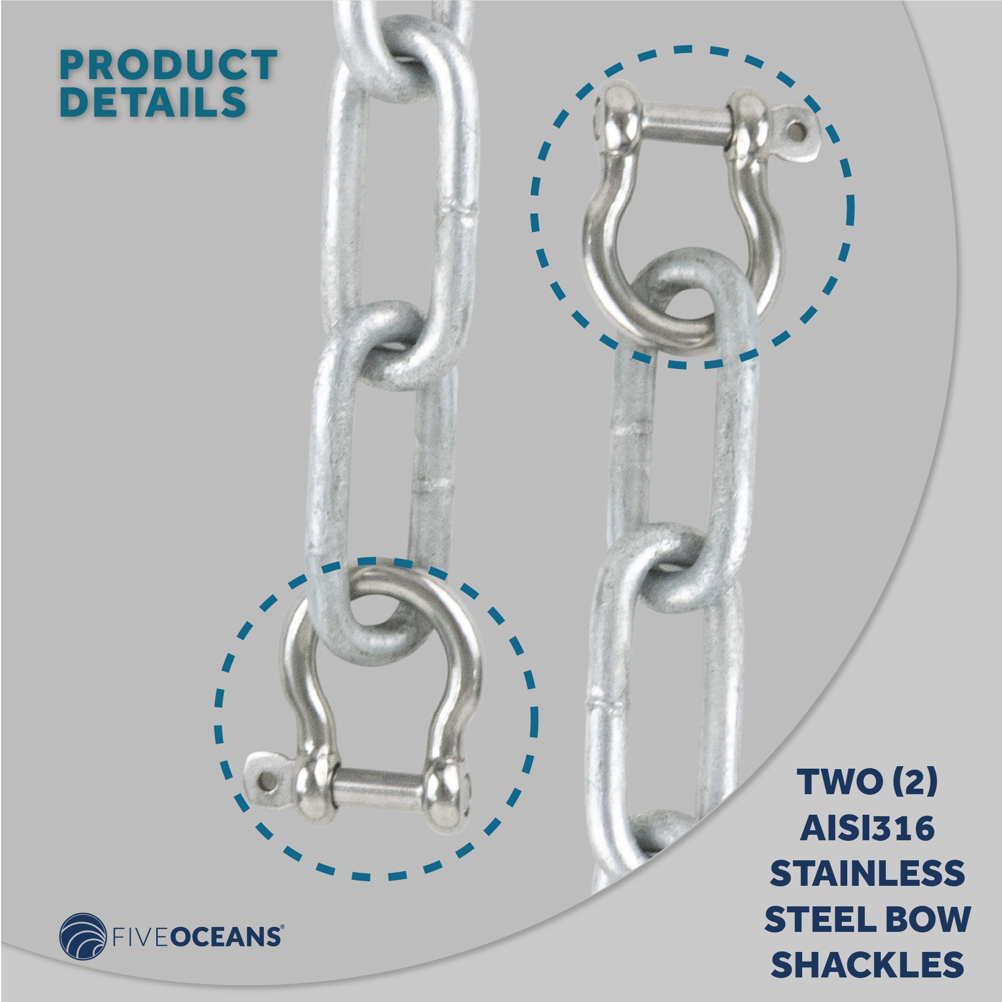 Boat Anchor Lead Chain with Shackles, 1/4 inches x 2 Feet Hot-Dipped Galvanized Steel with 2 AISI316 Stainless Steel 1/4 inches Bow Shackles FO4568-GN2