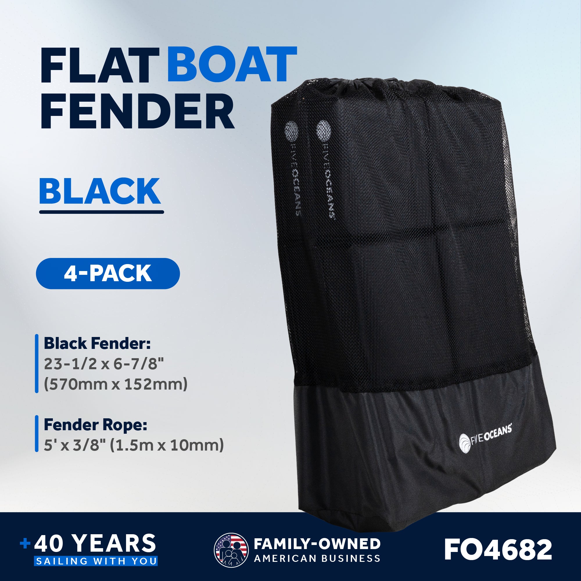 Boat Contour Fender 23-1/2" x 6-7/8" x 2-1/2", Black, 4-Pack - FO4682