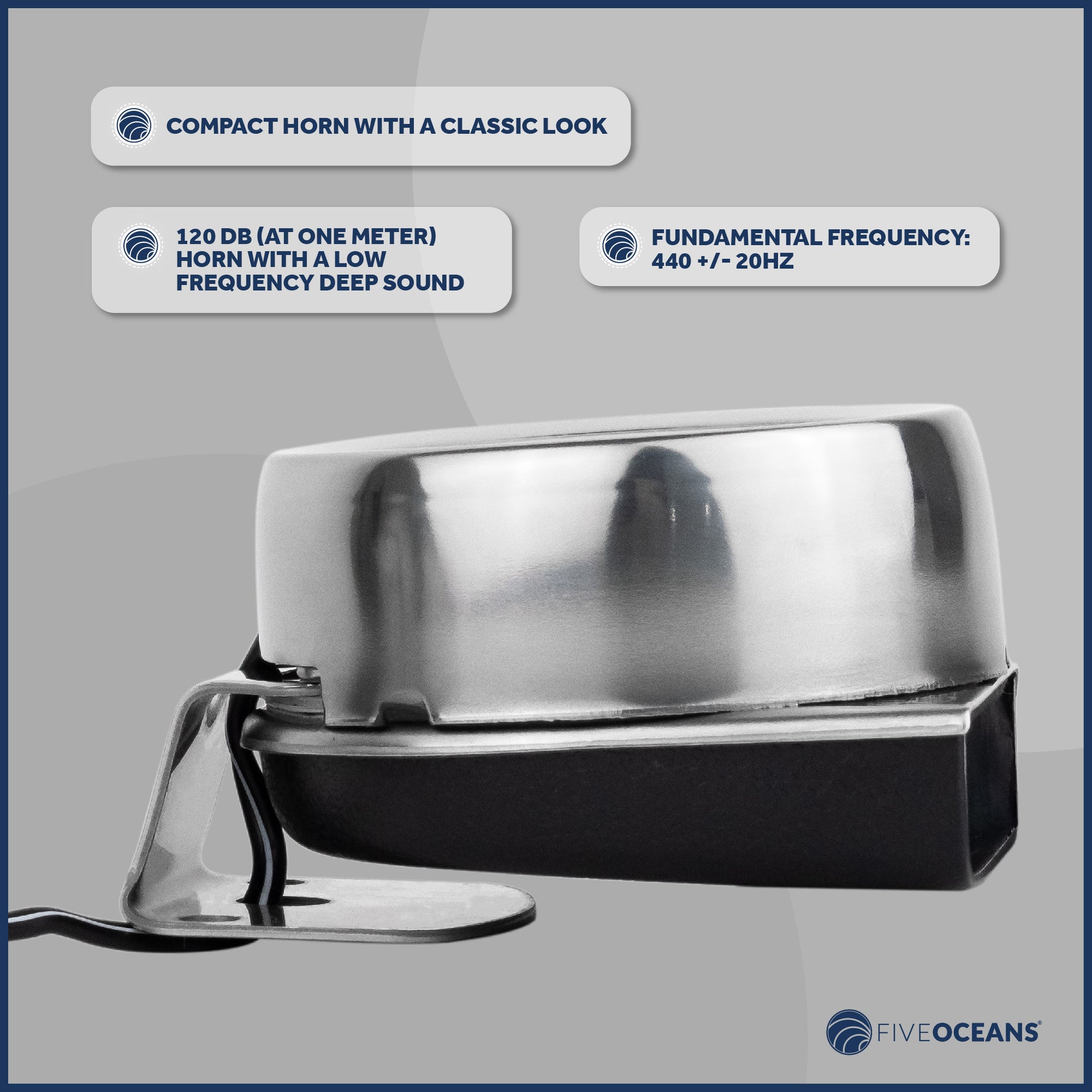 Boat Horn, 120 dB, Stainless Steel Cover, 12V - FO600 - Five Oceans