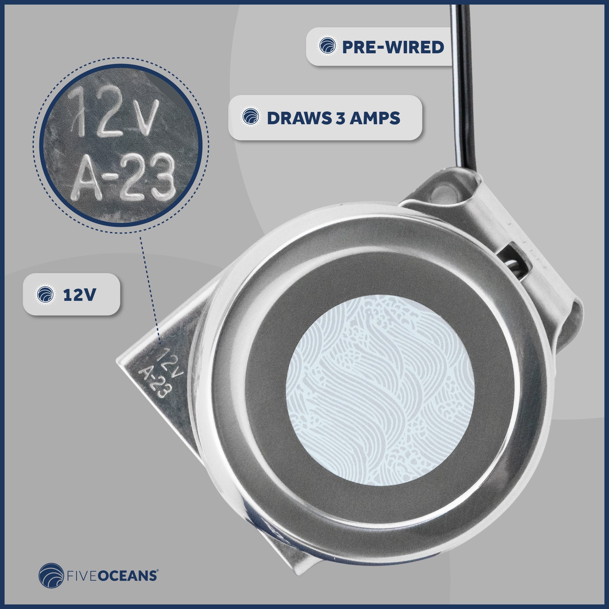 Boat Horn, 120 dB, Stainless Steel Cover, 12V - FO600 - Five Oceans