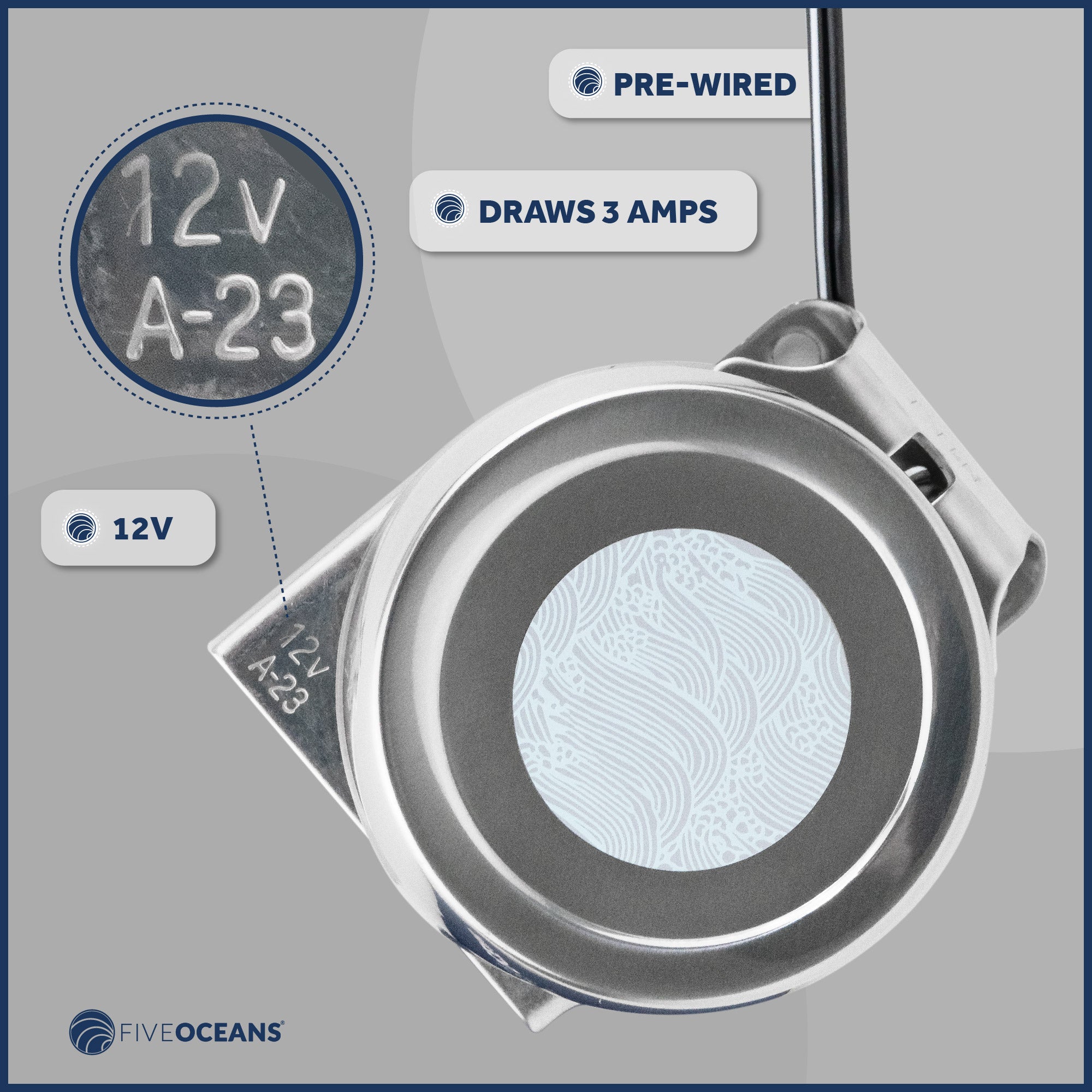 Boat Horn, 120 dB, Stainless Steel Cover, 12V - FO600 - Five Oceans