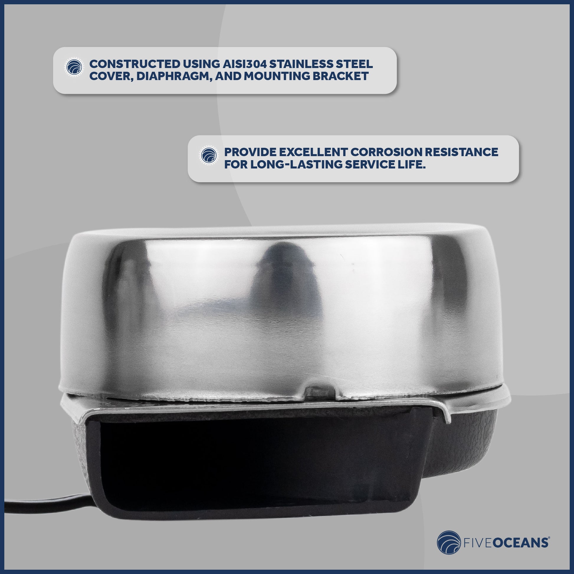 Boat Horn, 120 dB, Stainless Steel Cover, 12V - FO600 - Five Oceans