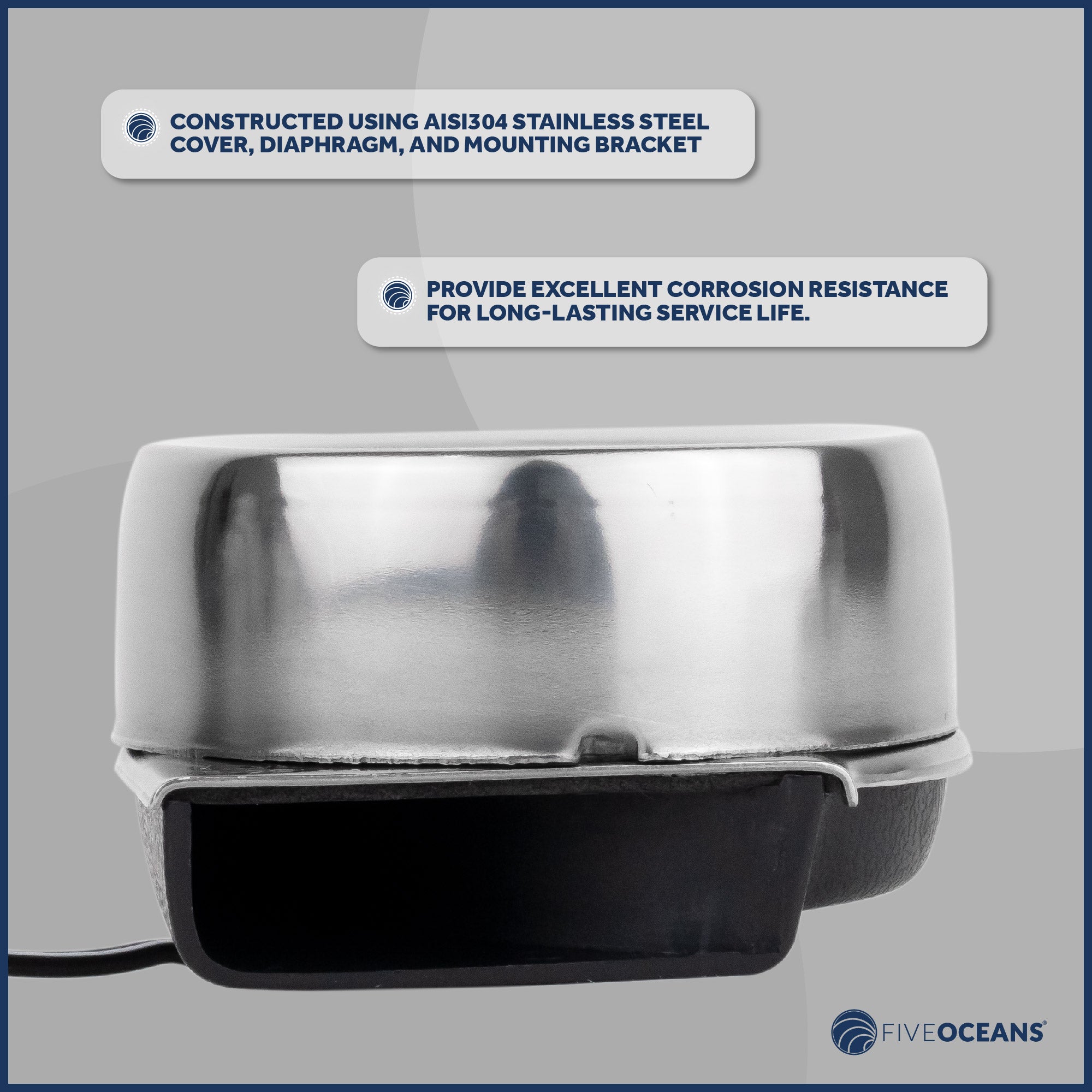 Boat Horn, 120 dB, Stainless Steel Cover, 12V - FO600 - Five Oceans