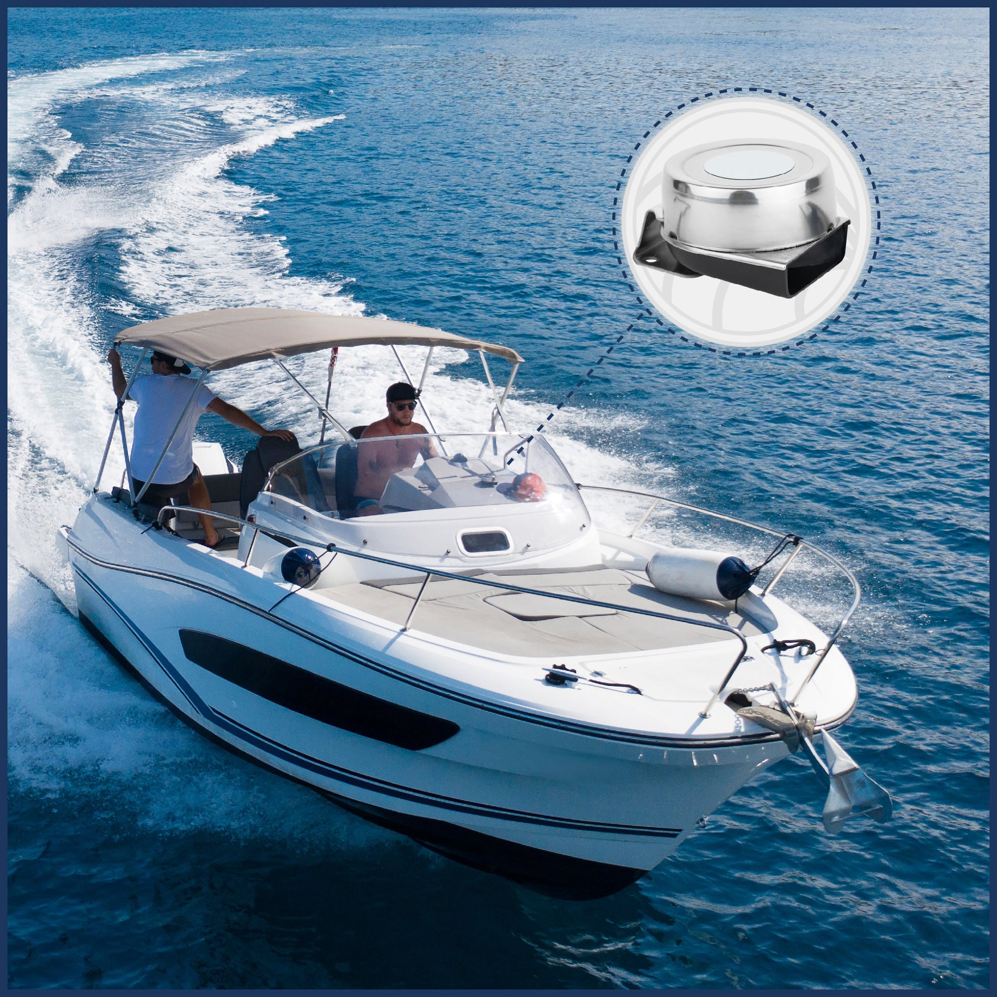 Boat Horn, 120 dB, Stainless Steel Cover, 12V - FO600 - Five Oceans